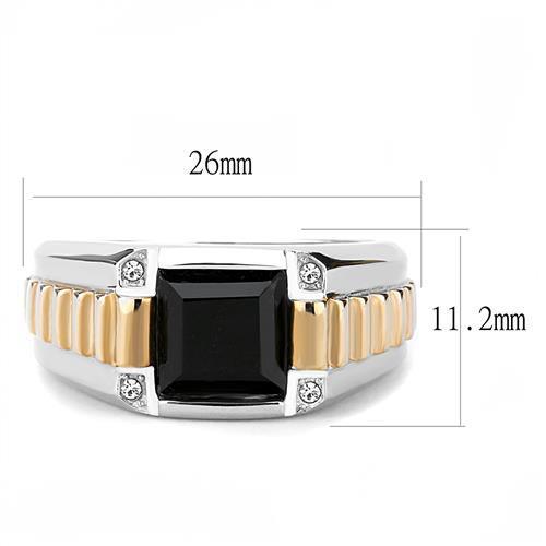 Men's stainless steel ring featuring synthetic onyx stone with two-tone IP rose gold finish.