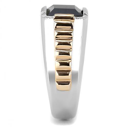 Men's stainless steel ring featuring synthetic onyx stone with two-tone IP rose gold finish.