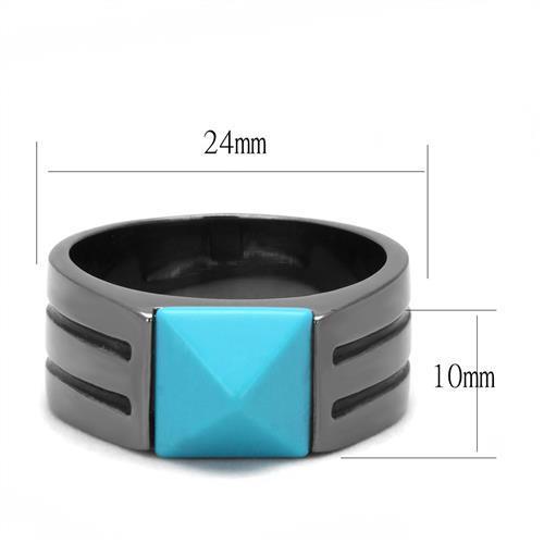 Men's stainless steel ring featuring synthetic turquoise in sea blue with an IP light black finish.