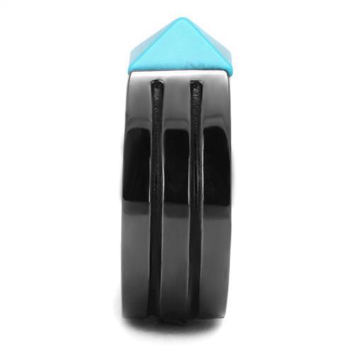 Men's stainless steel ring featuring synthetic turquoise in sea blue with an IP light black finish.