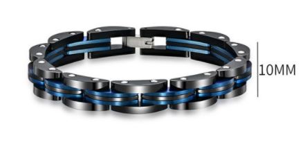 Men's Black and Blue Titanium Steel Bracelet showcasing its elegant design and durable material.