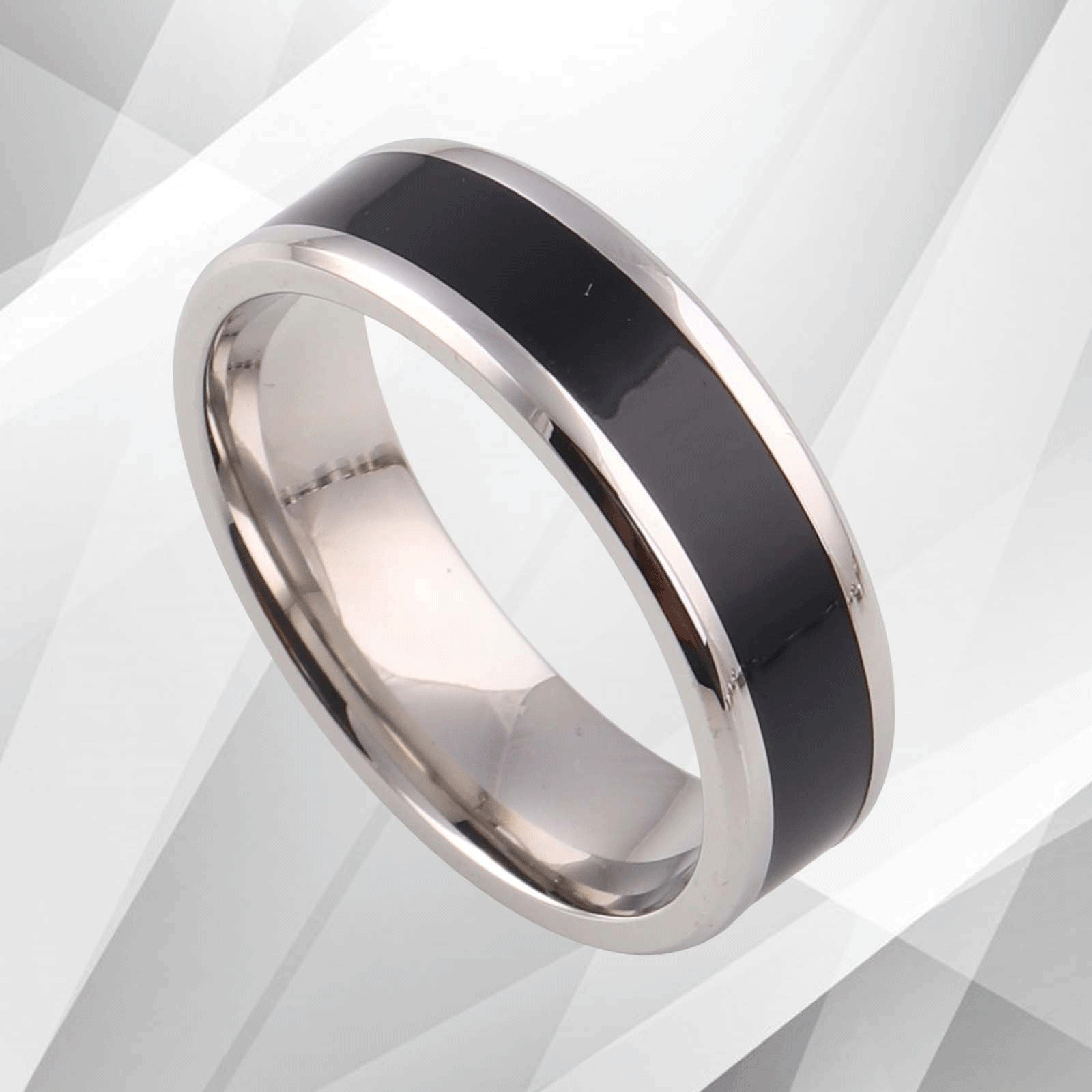 Men's flat shape cobalt wedding engagement band ring with 18Ct white gold finish, 7mm wide, showcasing a sparkling design.