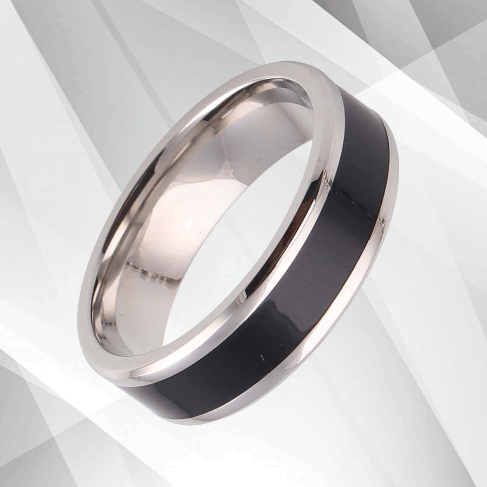 Men's flat shape cobalt wedding engagement band ring with 18Ct white gold finish, 7mm wide, showcasing a sparkling design.