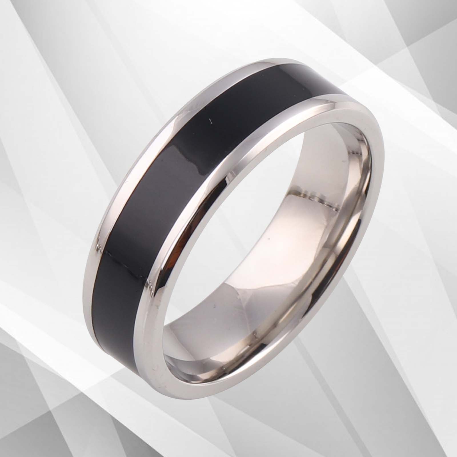 Men's Flat Shape Titanium Wedding Engagement Band Ring with 18Ct white gold finish, 7mm wide, showcasing a modern and elegant design.