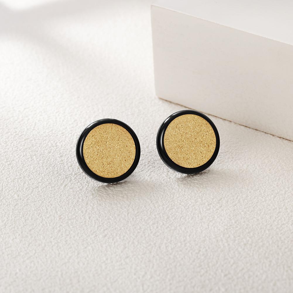 Men's Round Disk Stud Earrings made of surgical stainless steel with gold plating, showcasing a sleek and modern design.