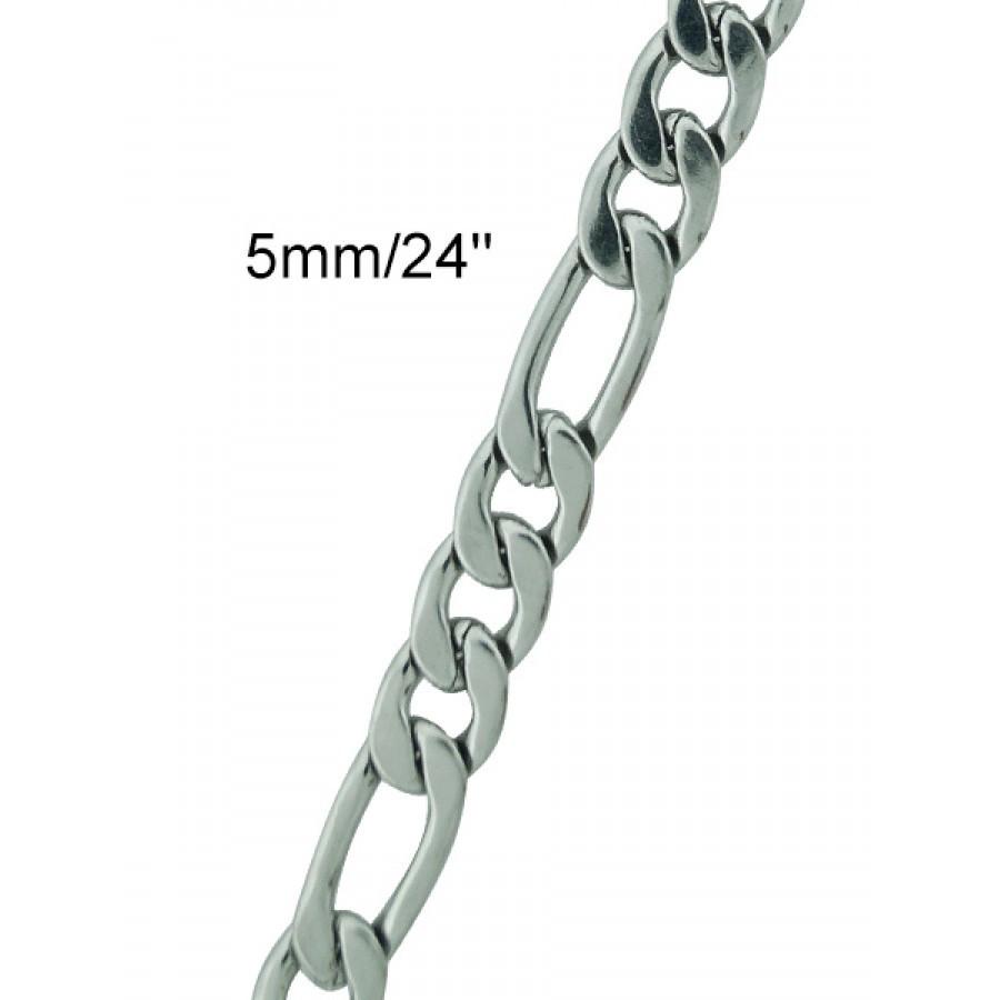 Men's Stainless Steel Figro Chain featuring interlocking links and a polished finish, perfect for stylish accessorizing.