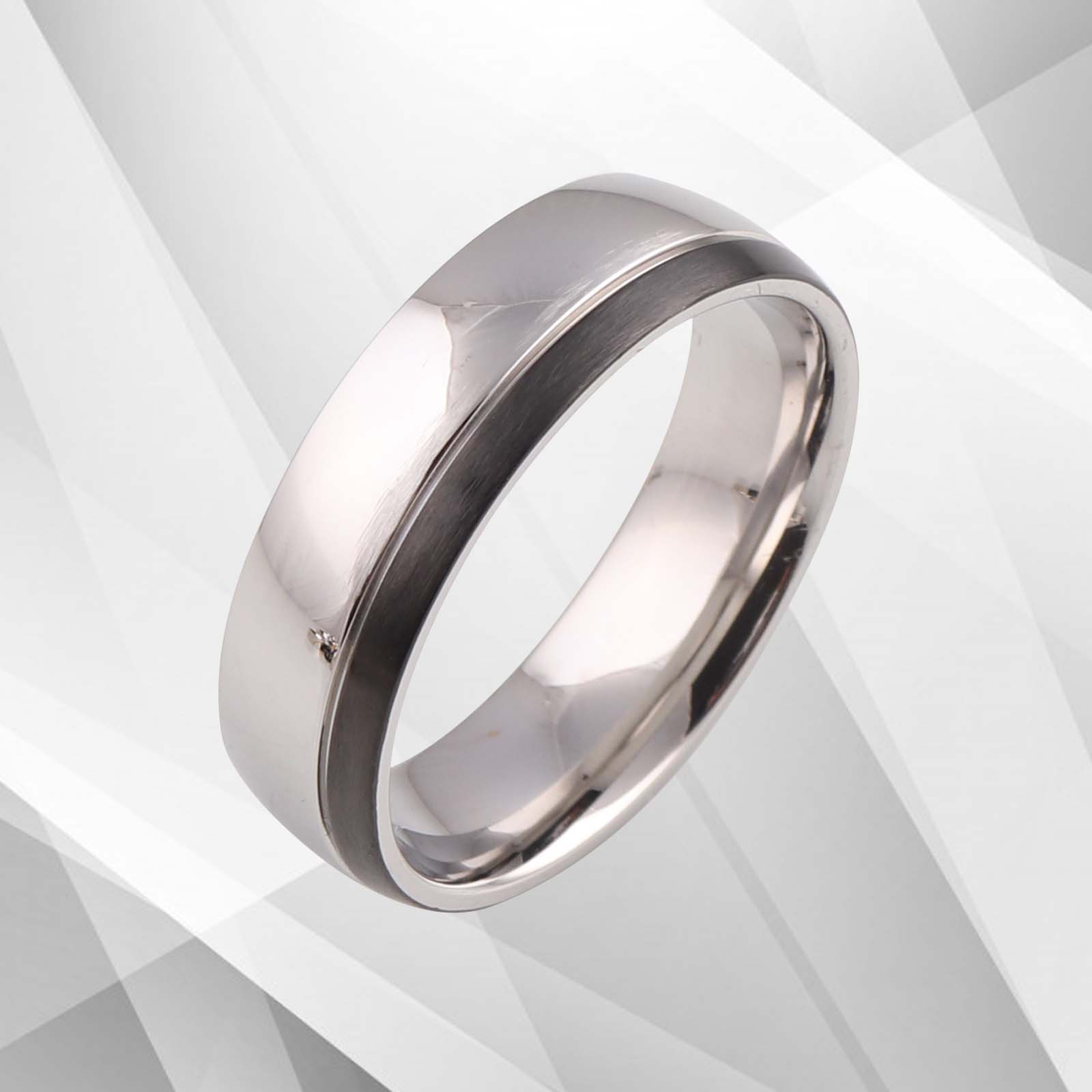 Men's Titanium Wedding Anniversary Band Ring with D-shaped design and 18Ct white gold finish, showcasing its polished surface and comfort fit.