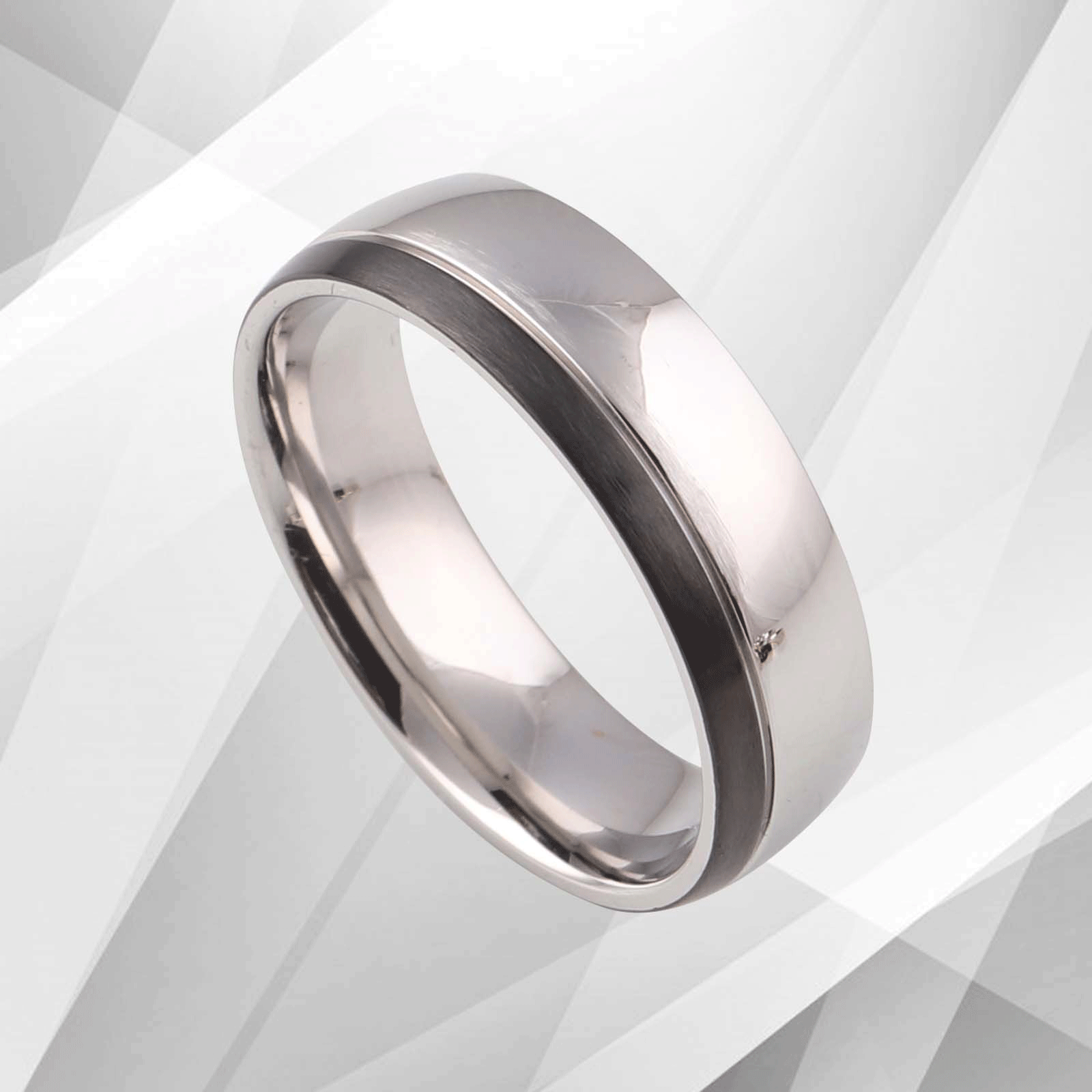 Men's Titanium Wedding Anniversary Band Ring with D-shaped design and 18Ct white gold finish, showcasing its polished surface and comfort fit.