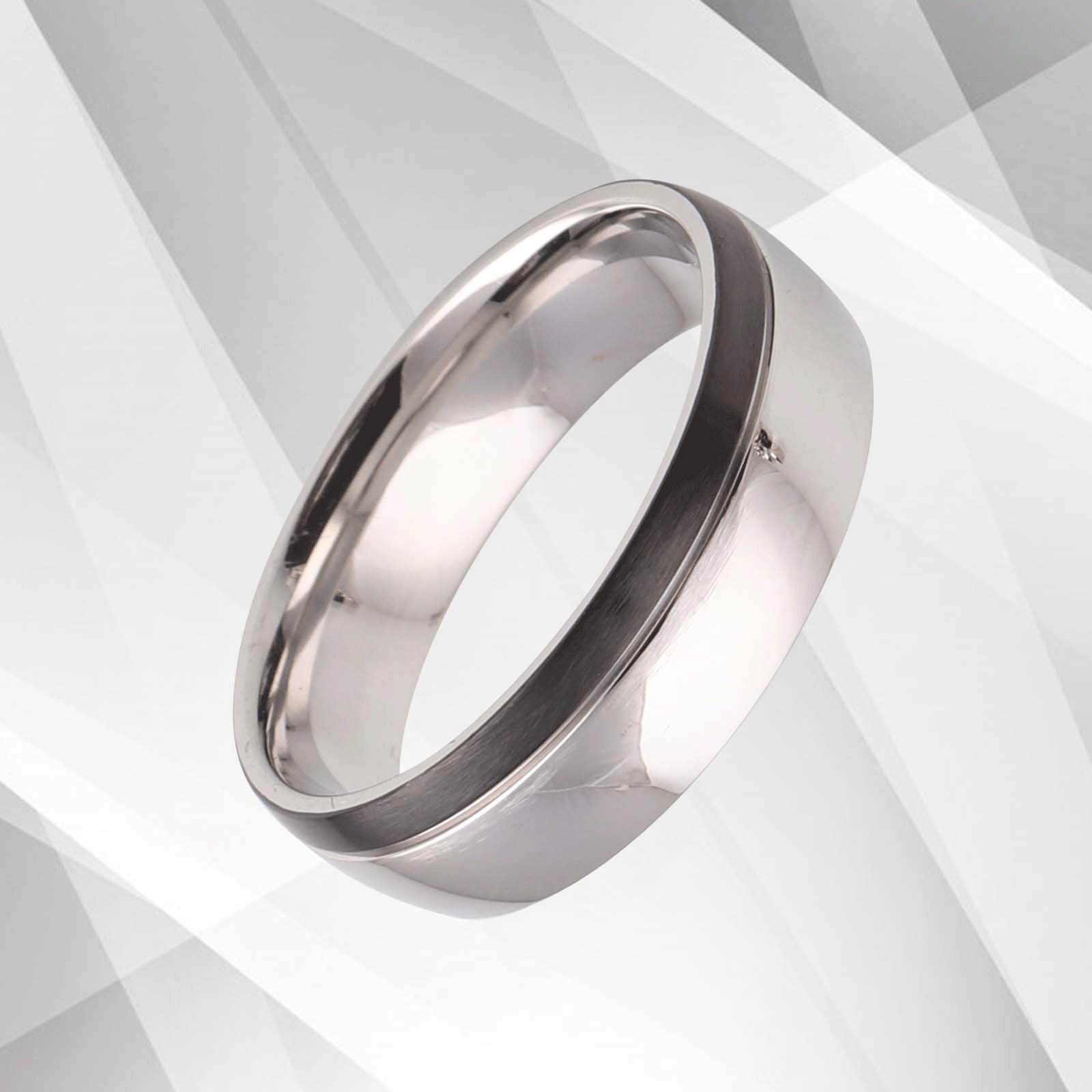 Men's Titanium Wedding Anniversary Band Ring with D-shaped design and 18Ct white gold finish, showcasing its polished surface and comfort fit.