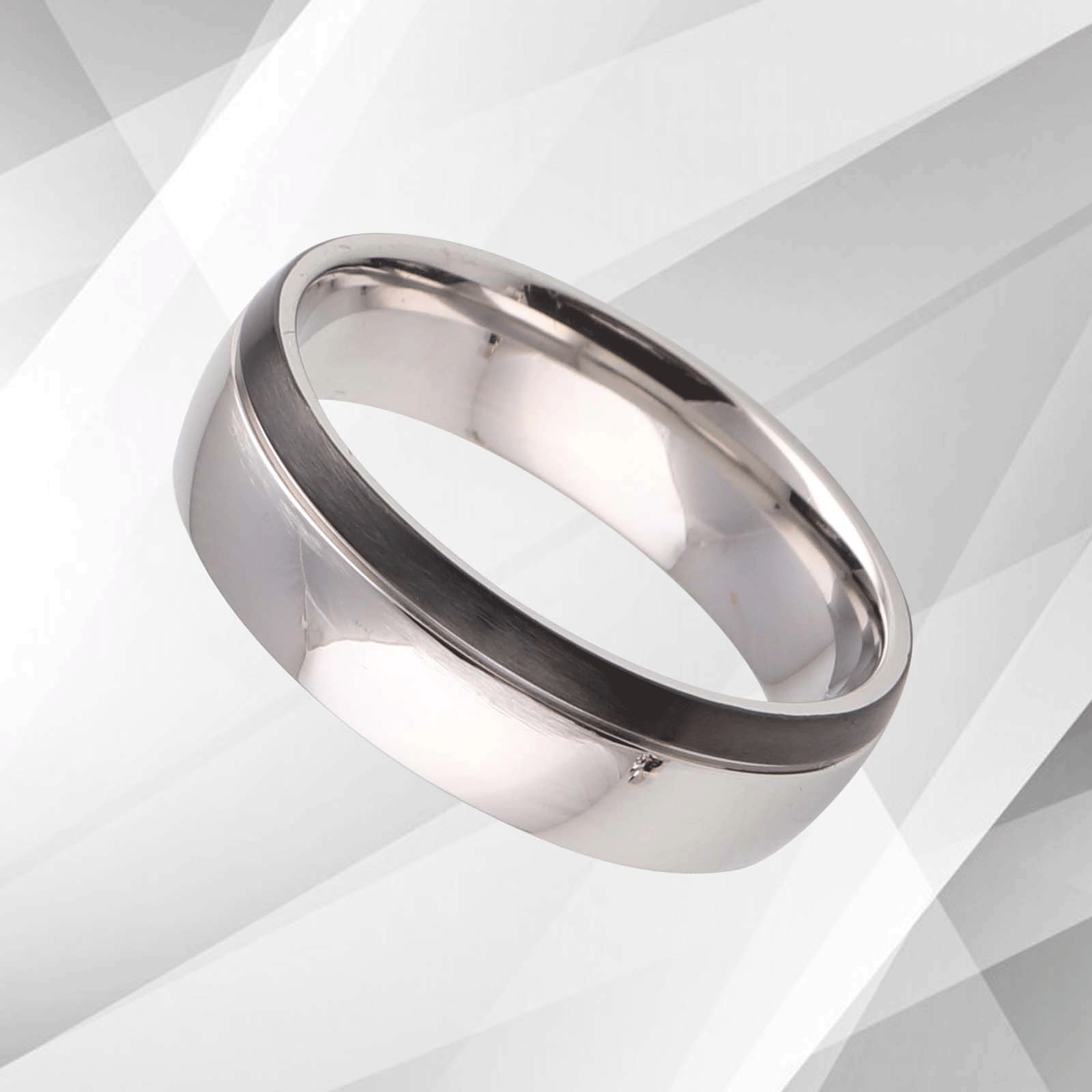 Men's Titanium Wedding Anniversary Band Ring with D-shaped design and 18Ct white gold finish, showcasing its polished surface and comfort fit.