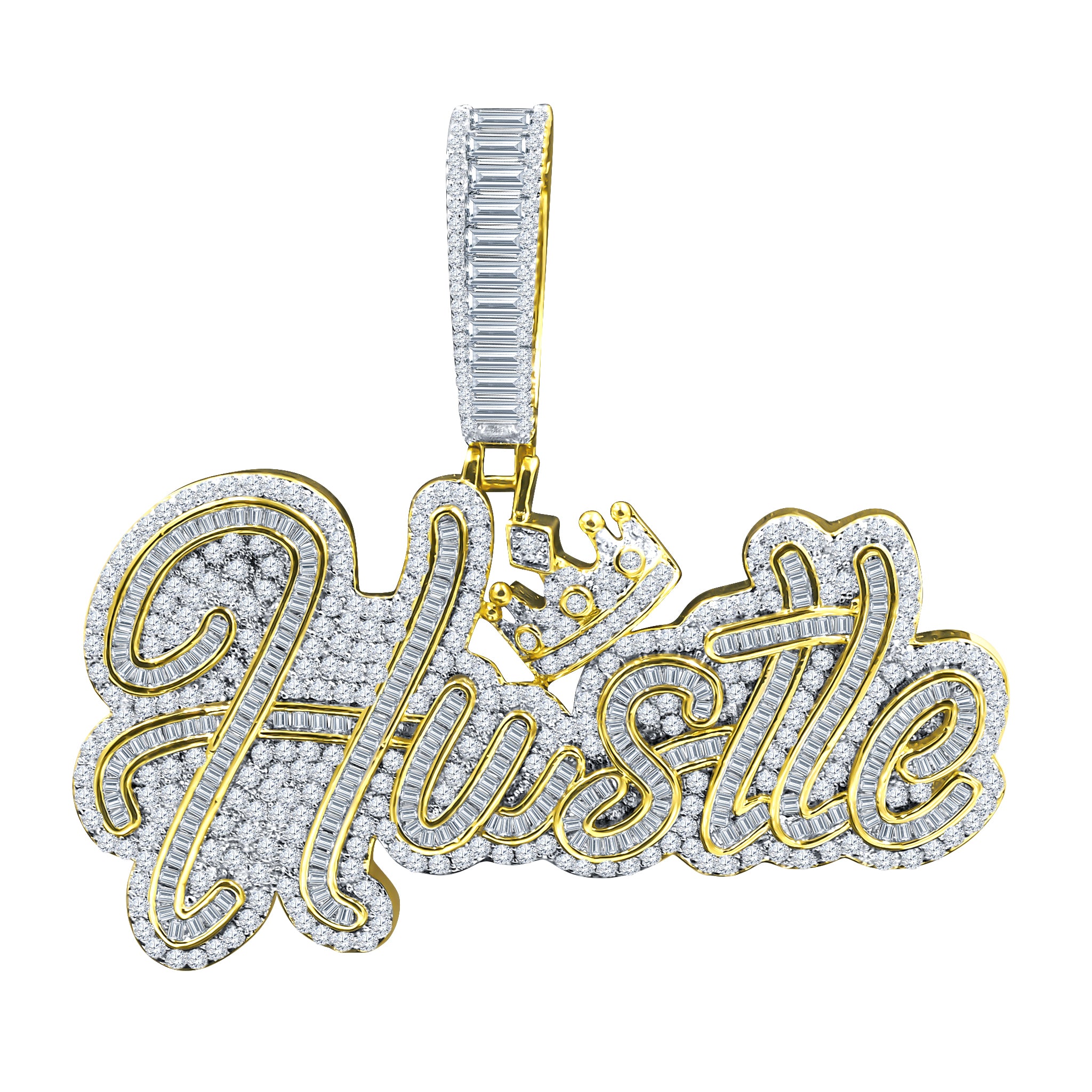 MERVEILLEUX Hip Hop Crystal Pendant featuring baguette cut simulated crystals, showcasing its unique shine and stylish design.