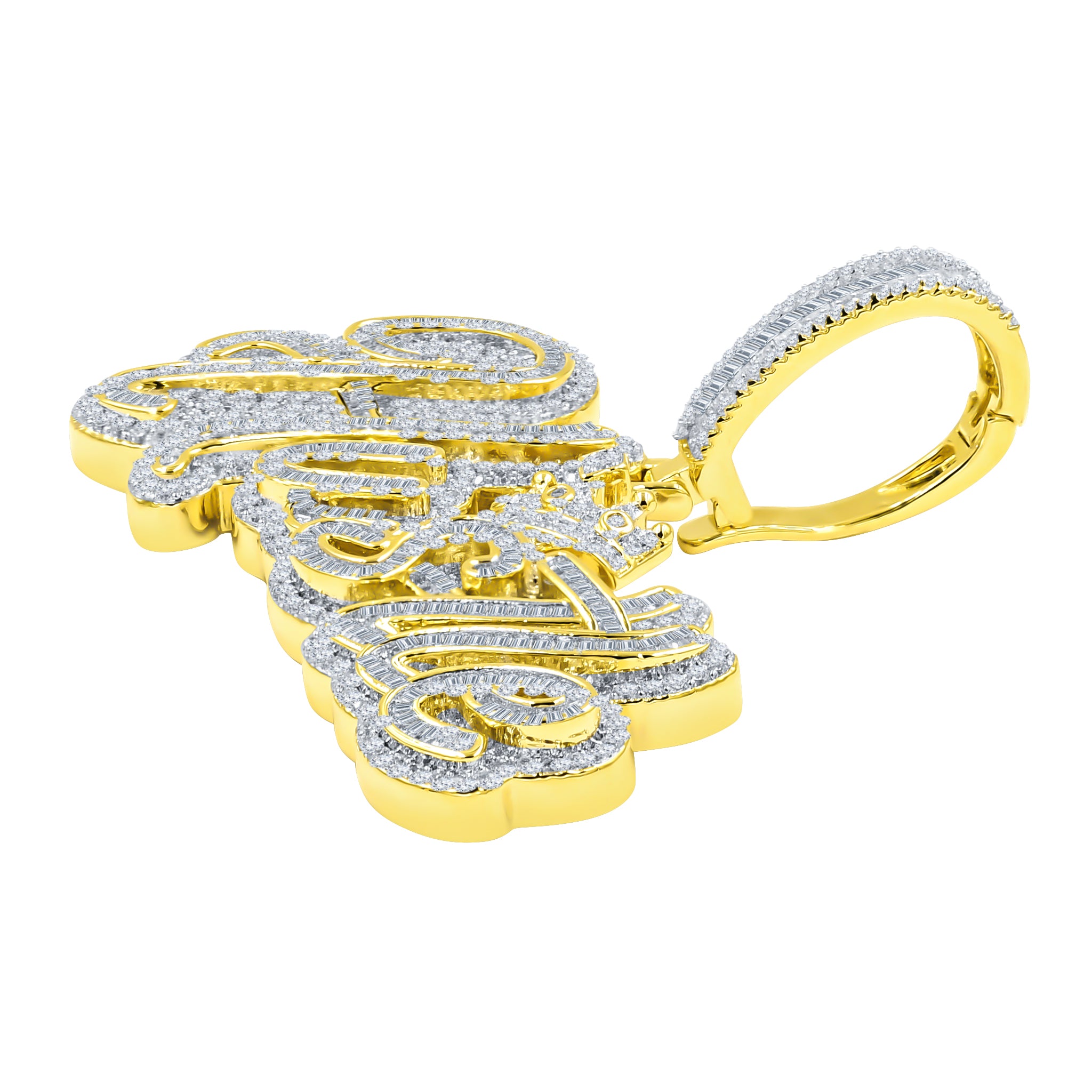 MERVEILLEUX Hip Hop Crystal Pendant featuring baguette cut simulated crystals, showcasing its unique shine and stylish design.