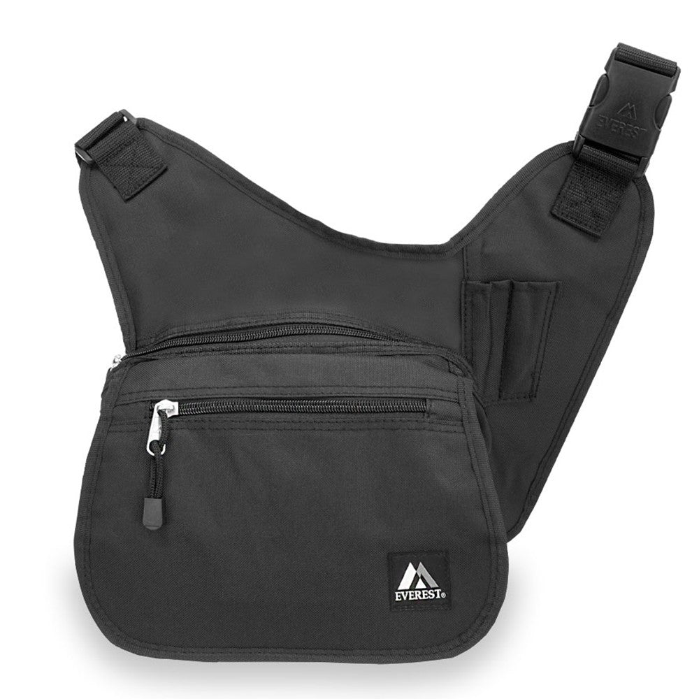 Medium messenger bag made of durable 600D polyester, featuring a large main compartment, zippered pockets, and an adjustable padded strap.