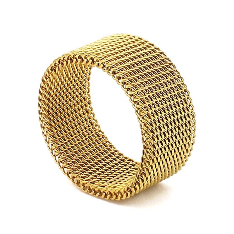 A beautiful 18k gold plated mesh ring with intricate design, showcasing elegance and style.