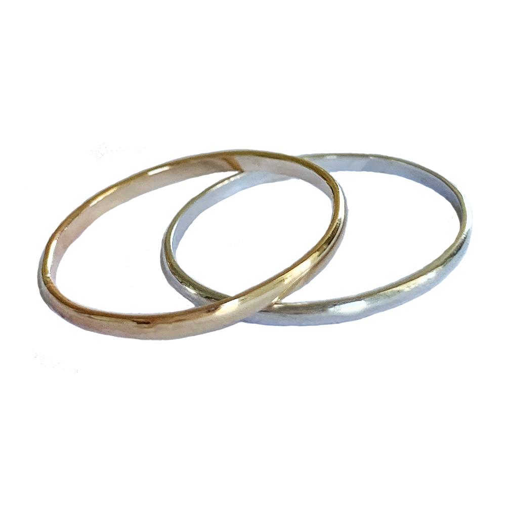 Mia 1 mm Skinny Stacking Ring in sterling silver and gold fill, showcasing its elegant and minimalist design.