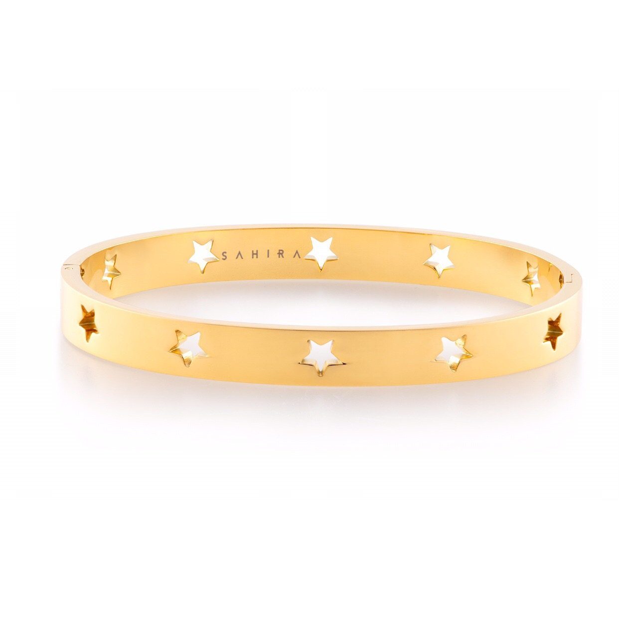 Mia Star Bracelet featuring perforated stars, 18k gold plated over stainless steel, perfect for layering.