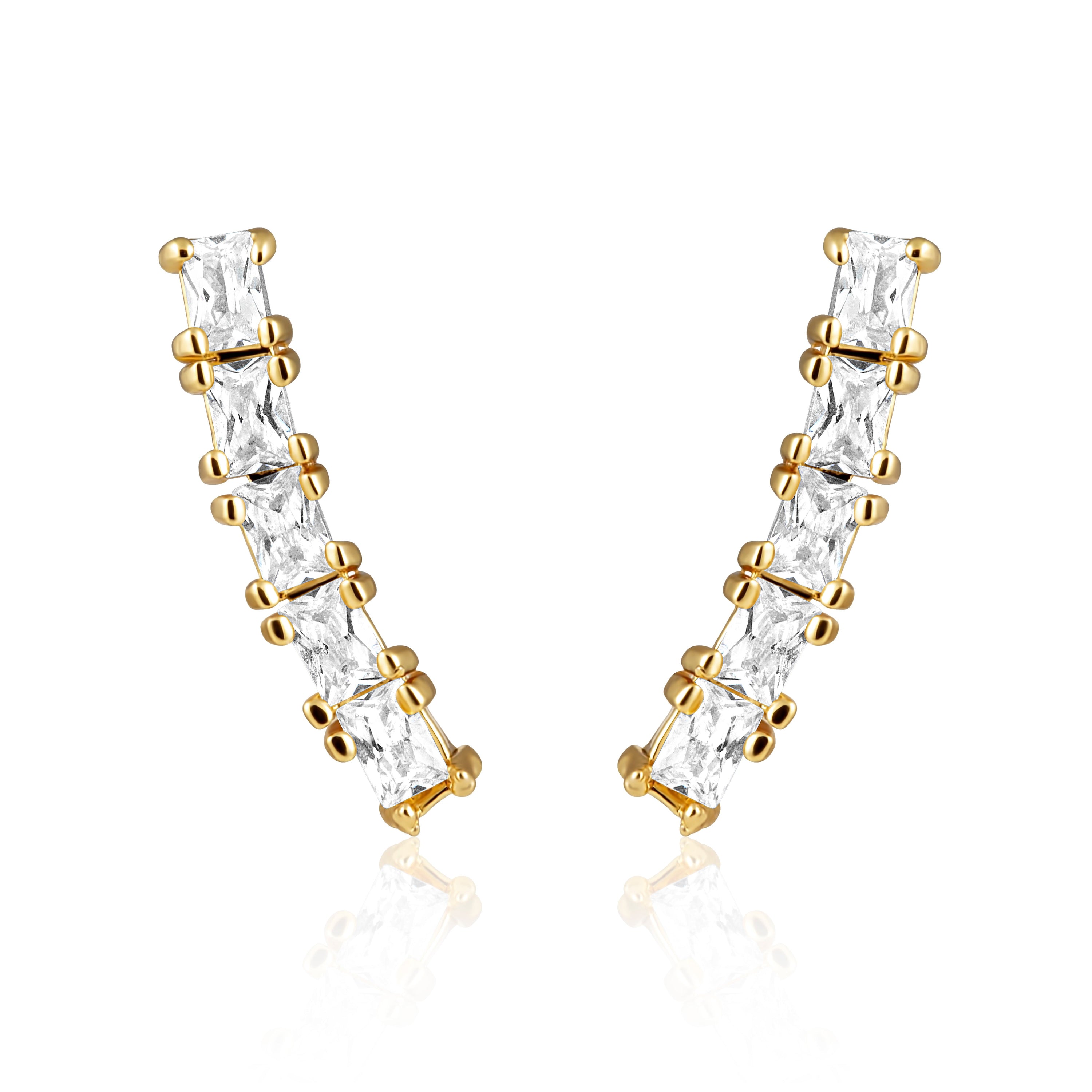 Elegant Millie Bar Studs featuring radiant cut CZ stones set in 18k gold plating.