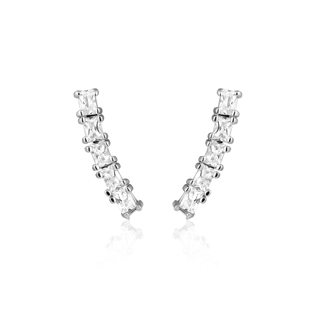 Elegant Millie Bar Studs featuring radiant cut CZ stones set in 18k gold plating.