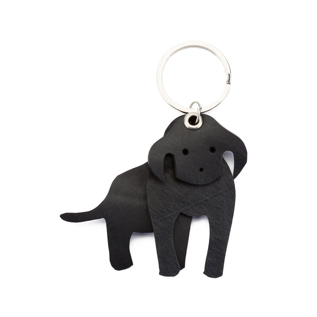 Milo 3D Charming Rubber Dog Vegan Keyring featuring a black dog design, handcrafted from recycled materials.