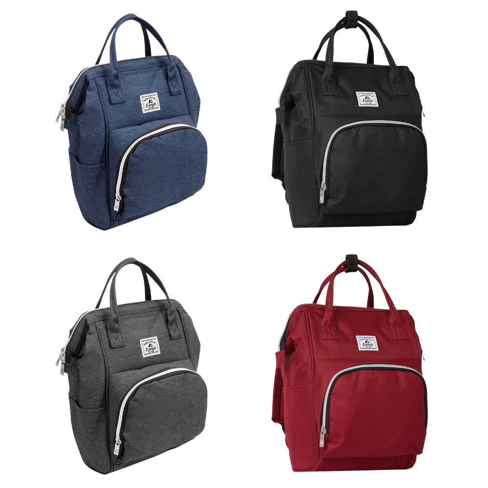 A stylish MINI BACKPACK HANDBAG in two-tone PVC, showcasing its flexible design with grab handles and adjustable straps.