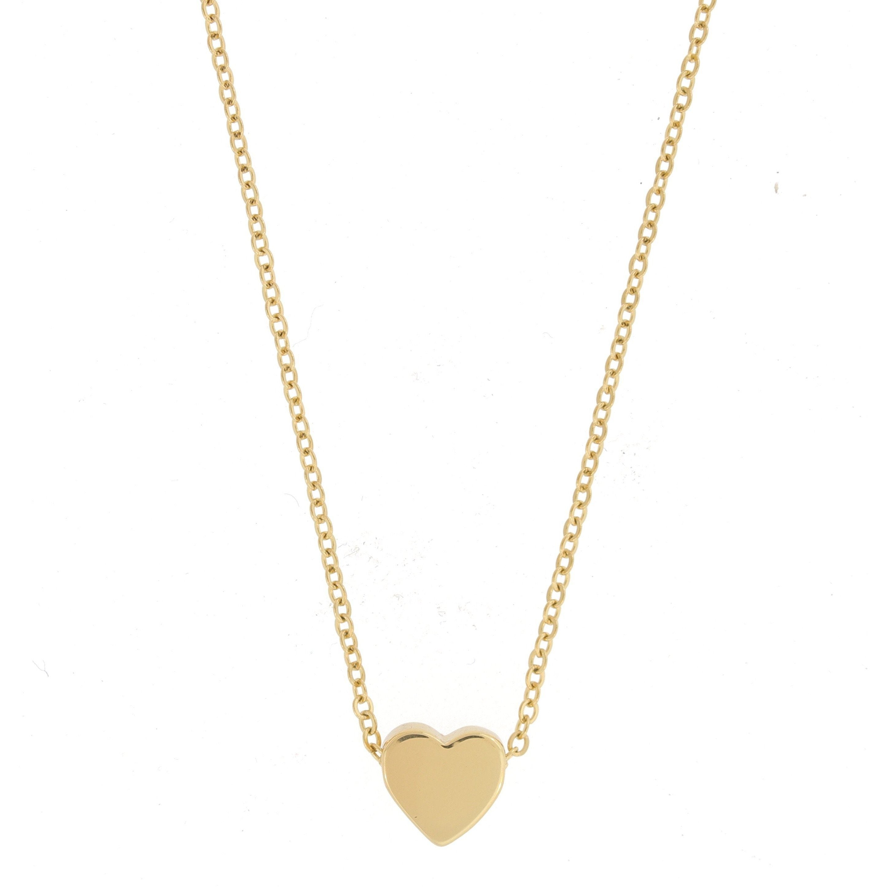 A delicate Mini Heart Necklace made of 18k gold plated stainless steel, featuring a small heart pendant on an adjustable chain.