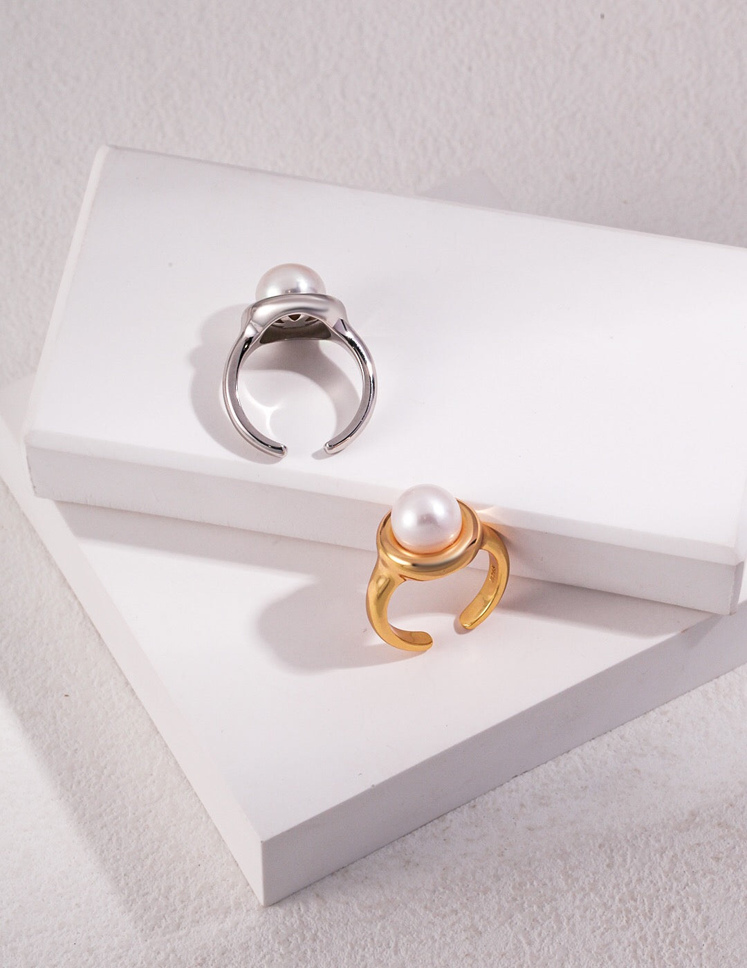 Minimal Freshwater Pearl Open Ring featuring natural pearls and gold vermeil, elegantly designed for adjustable fit.