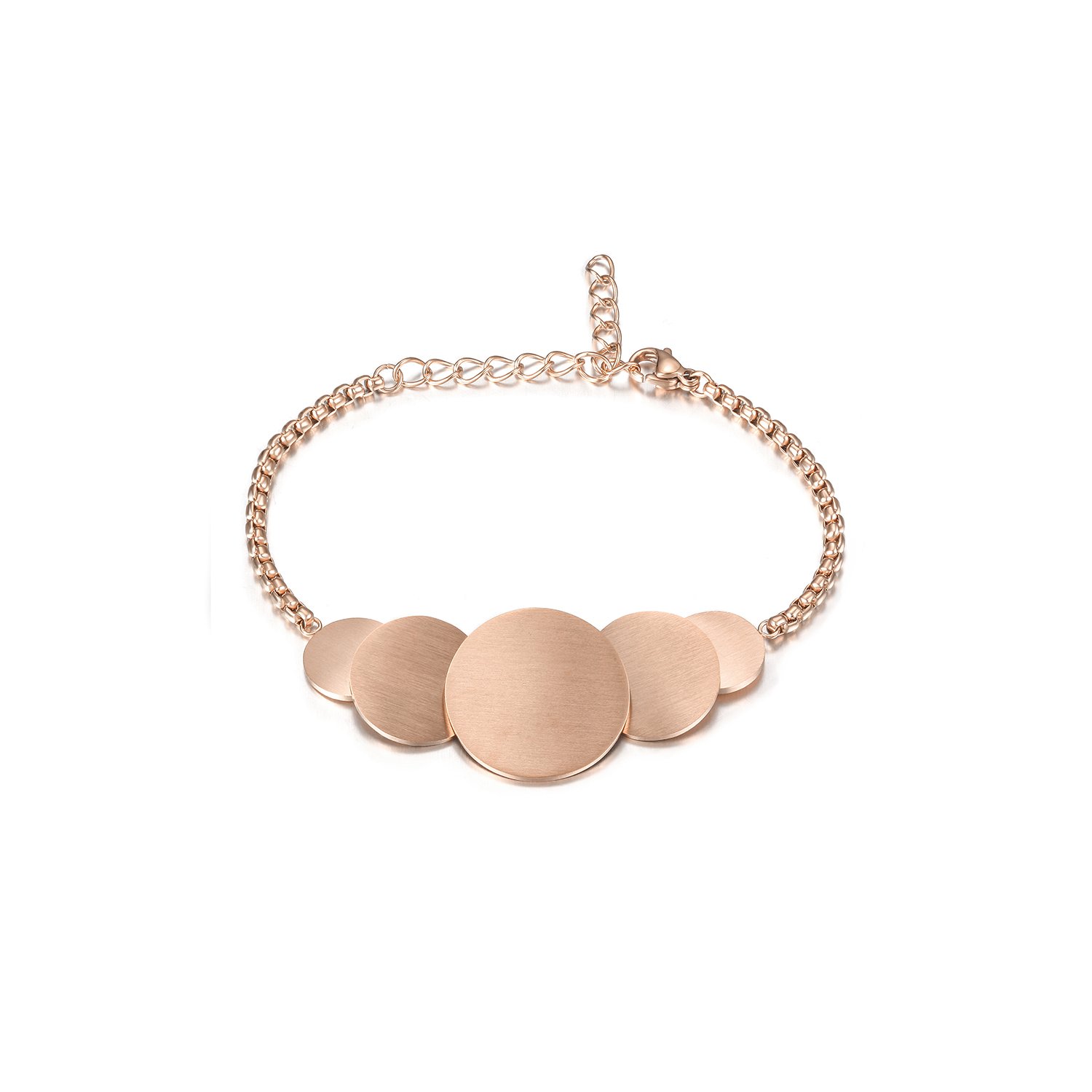 A stylish Minimalist Round Disk Bracelet made of 316L surgical stainless steel with 14K gold PVD plating, showcasing its elegant round disk design.