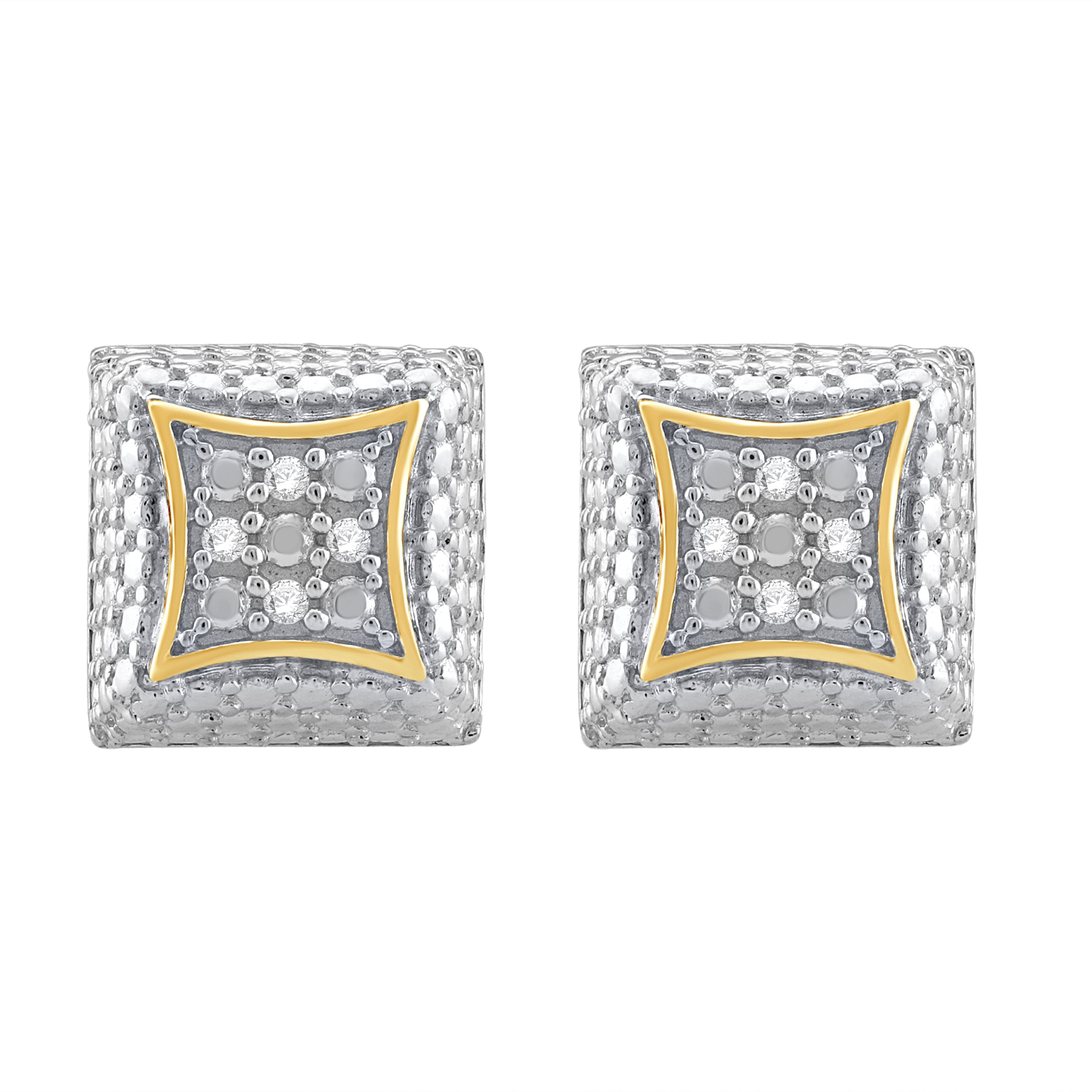 MIRABILIS Earrings featuring cubic design with diamond stones and gold micron plating, elegantly displayed.