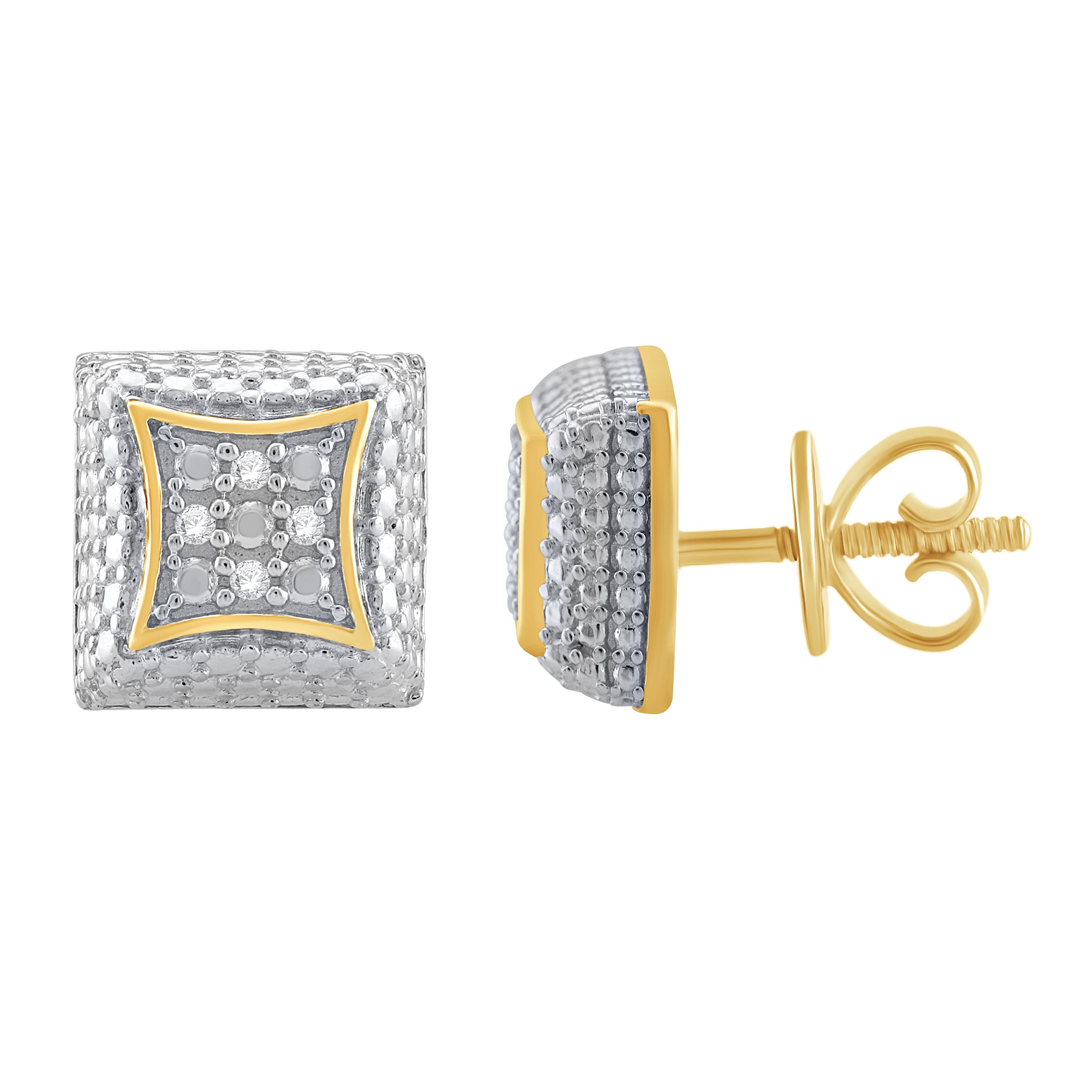 MIRABILIS Earrings featuring cubic design with diamond stones and gold micron plating, elegantly displayed.