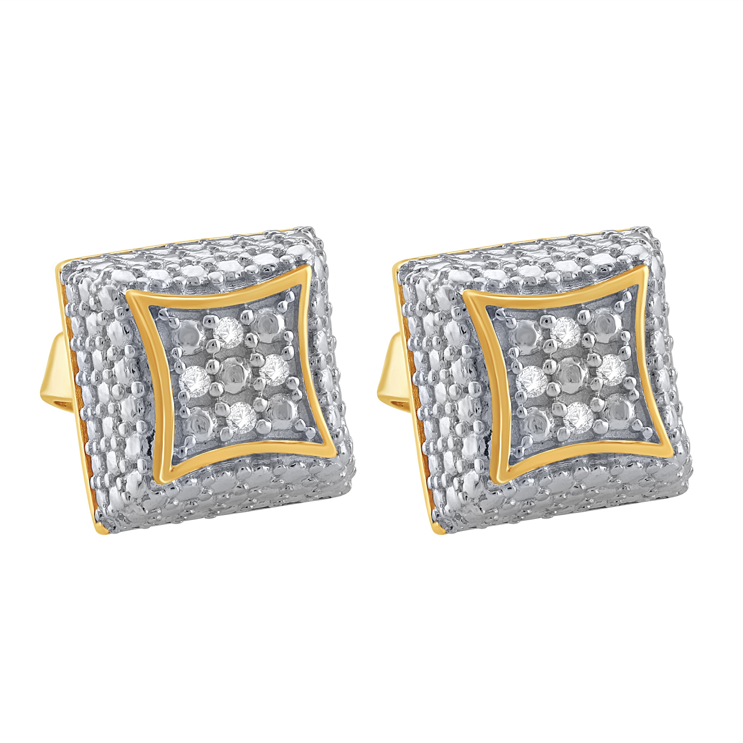 MIRABILIS Earrings featuring cubic design with diamond stones and gold micron plating, elegantly displayed.