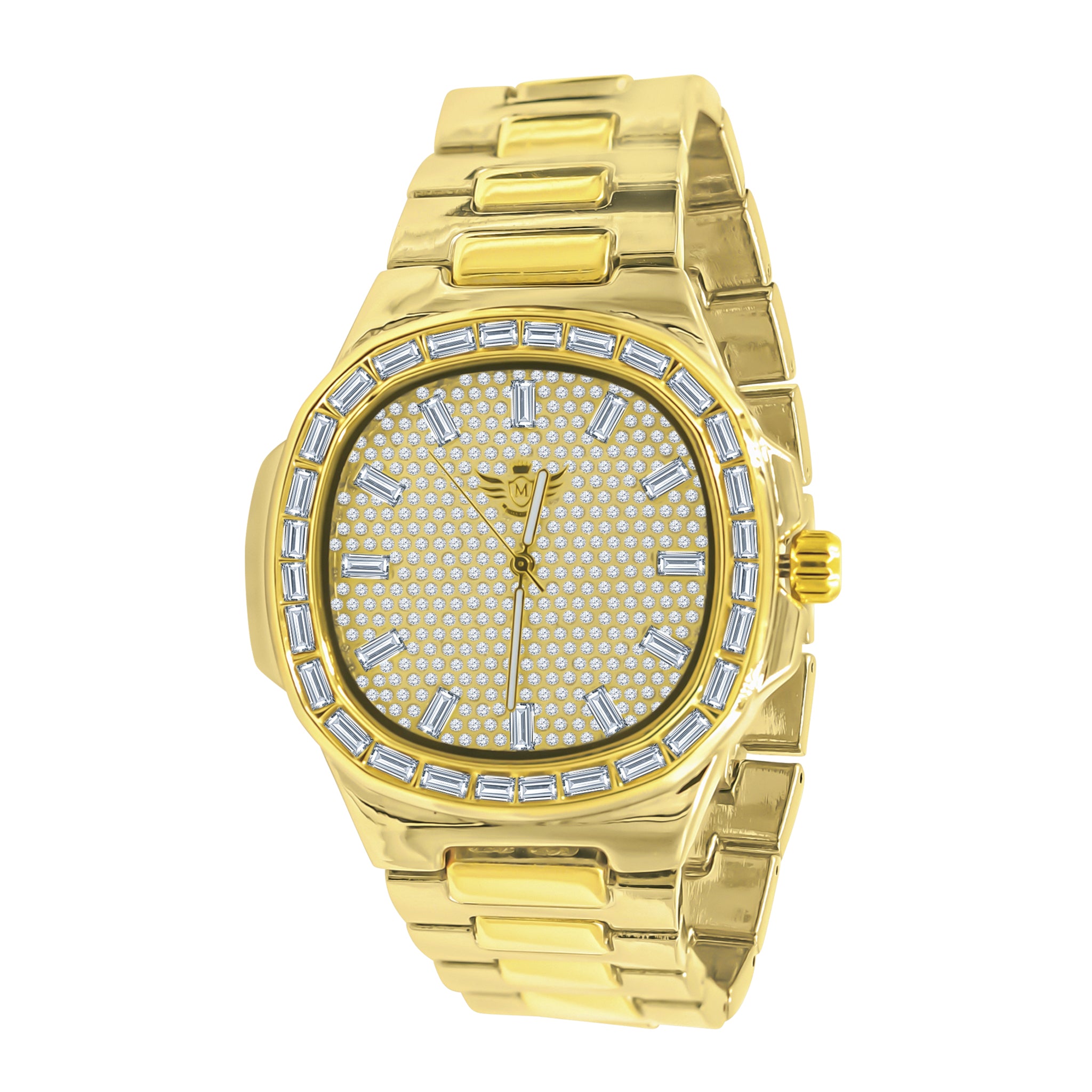 MIRABILIS Hip Hop Metal Watch featuring a luminous metal band and crystal stone bezel, showcasing urban elegance.