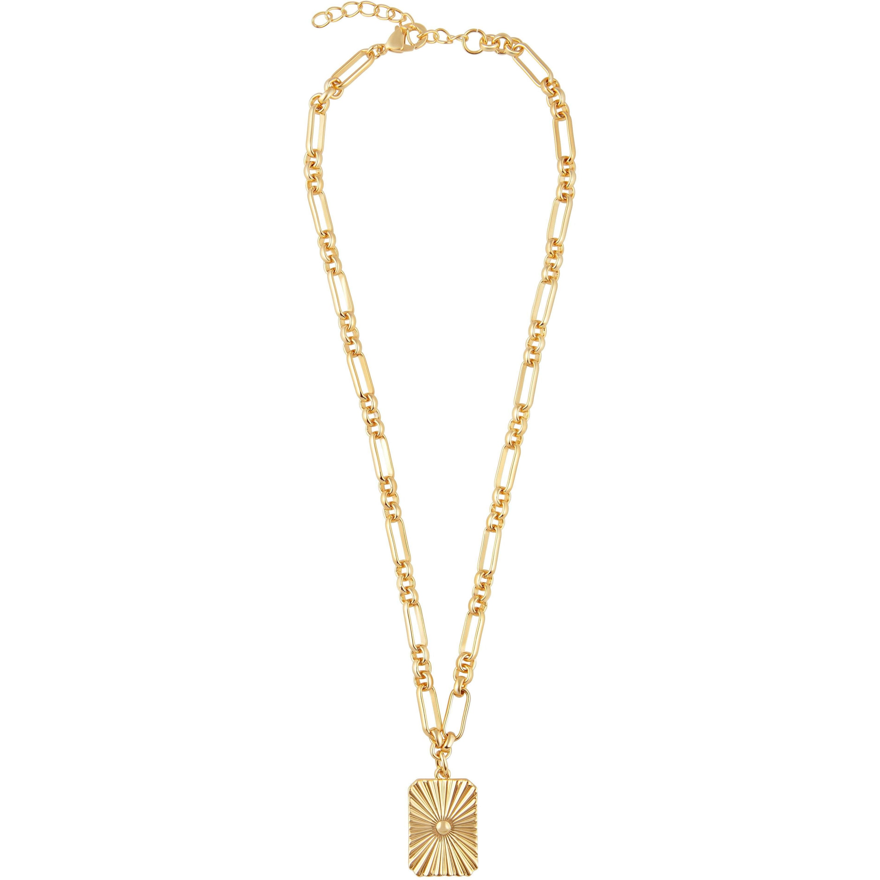 Elegant Mirna Necklace featuring 18k gold plating over stainless steel with a 1-inch pendant.