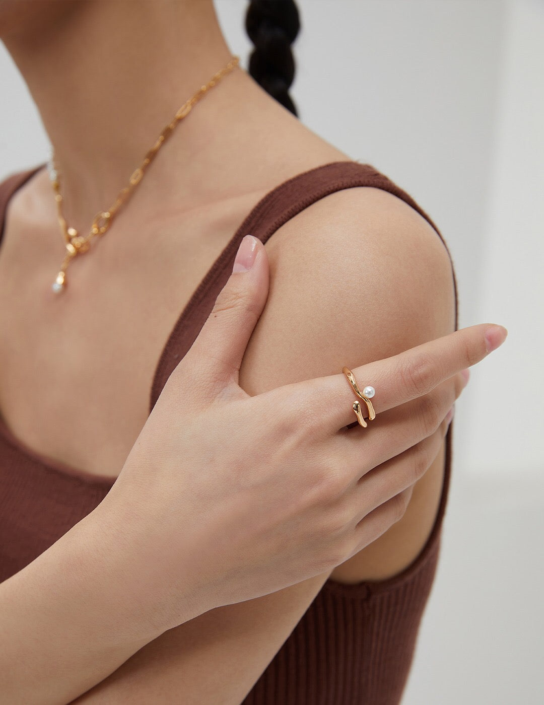 A stunning Modern Statement Pearl Ring featuring natural freshwater pearls set in tarnish-resistant sterling silver and gold vermeil.