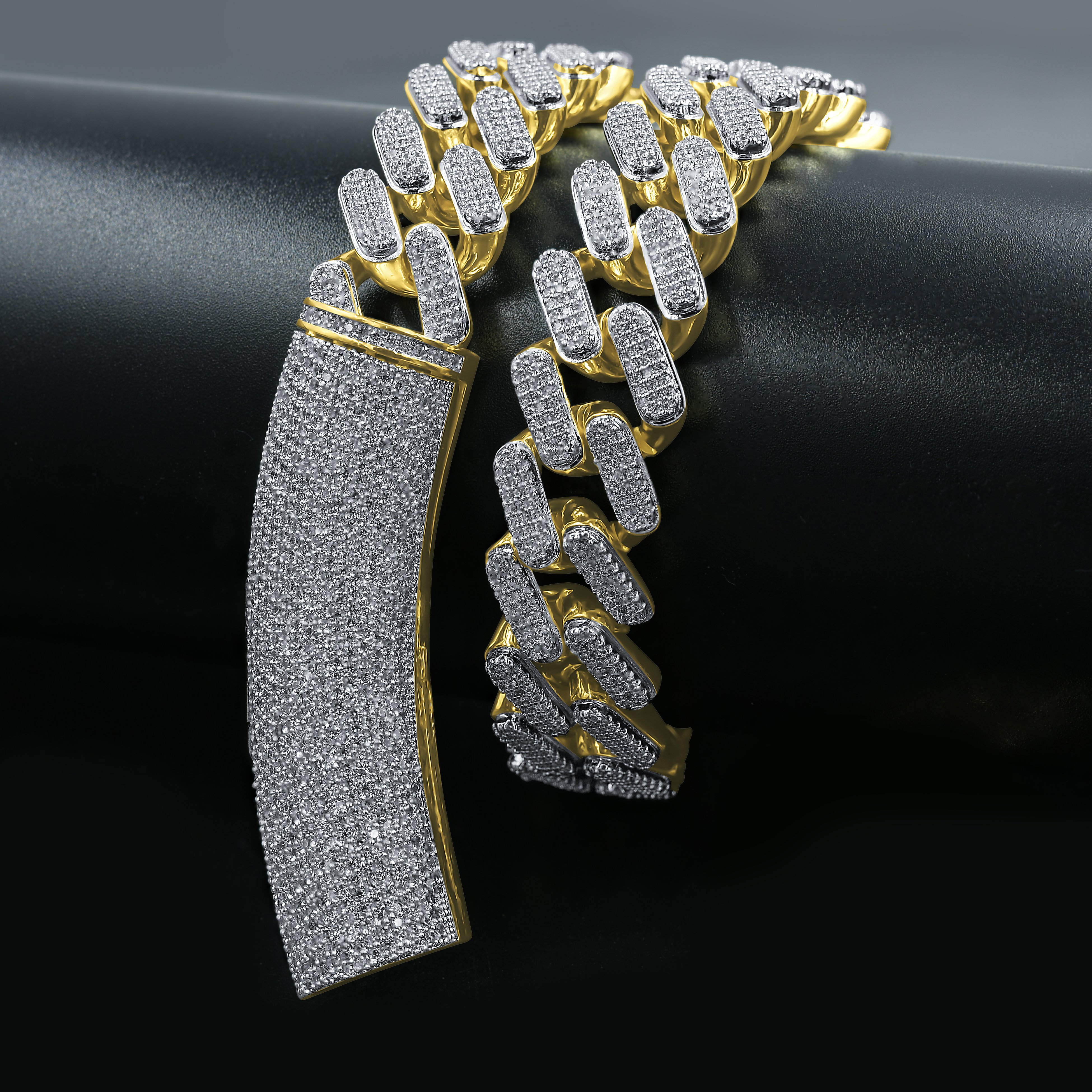 MODISH 18mm Miami Cuban chain featuring hand-set Grade AAA Cubic Zirconia on a brass base, showcasing a luxurious and stylish design.