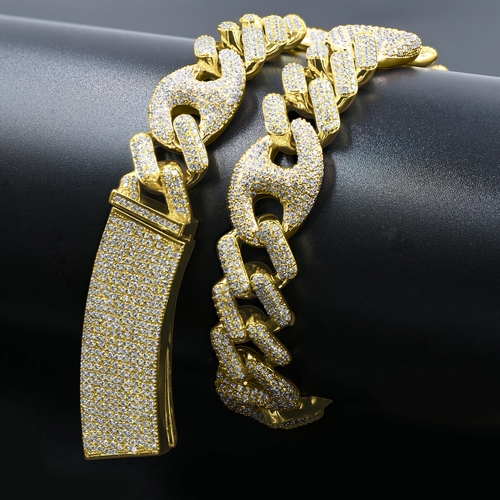 MODISH 18mm Miami Cuban chain featuring hand-set Grade AAA cubic zirconia on a brass metal base, showcasing a stylish and bold design.