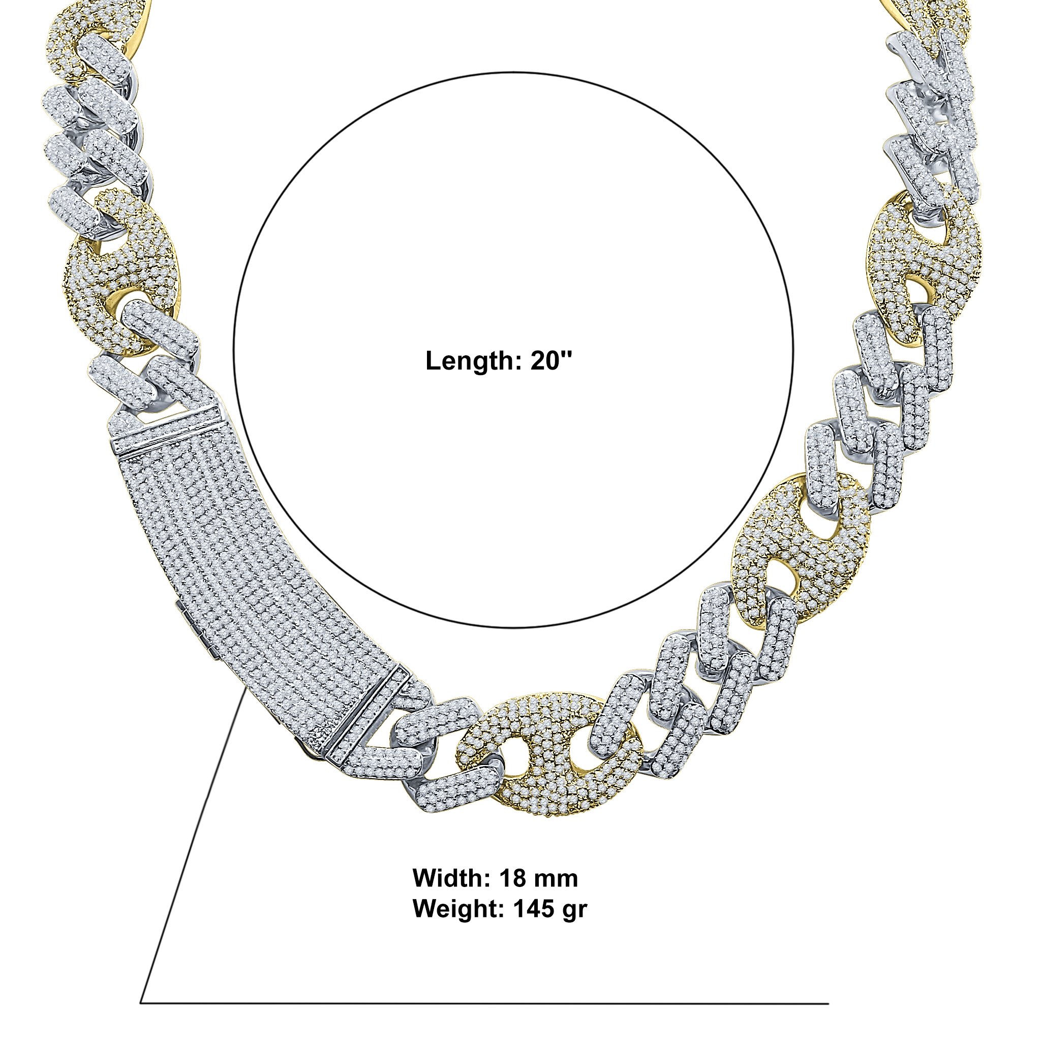 MODISH 18mm Miami Cuban necklace featuring Grade AAA Cubic Zirconia, crafted from brass with a prong set design, showcasing elegance and style.