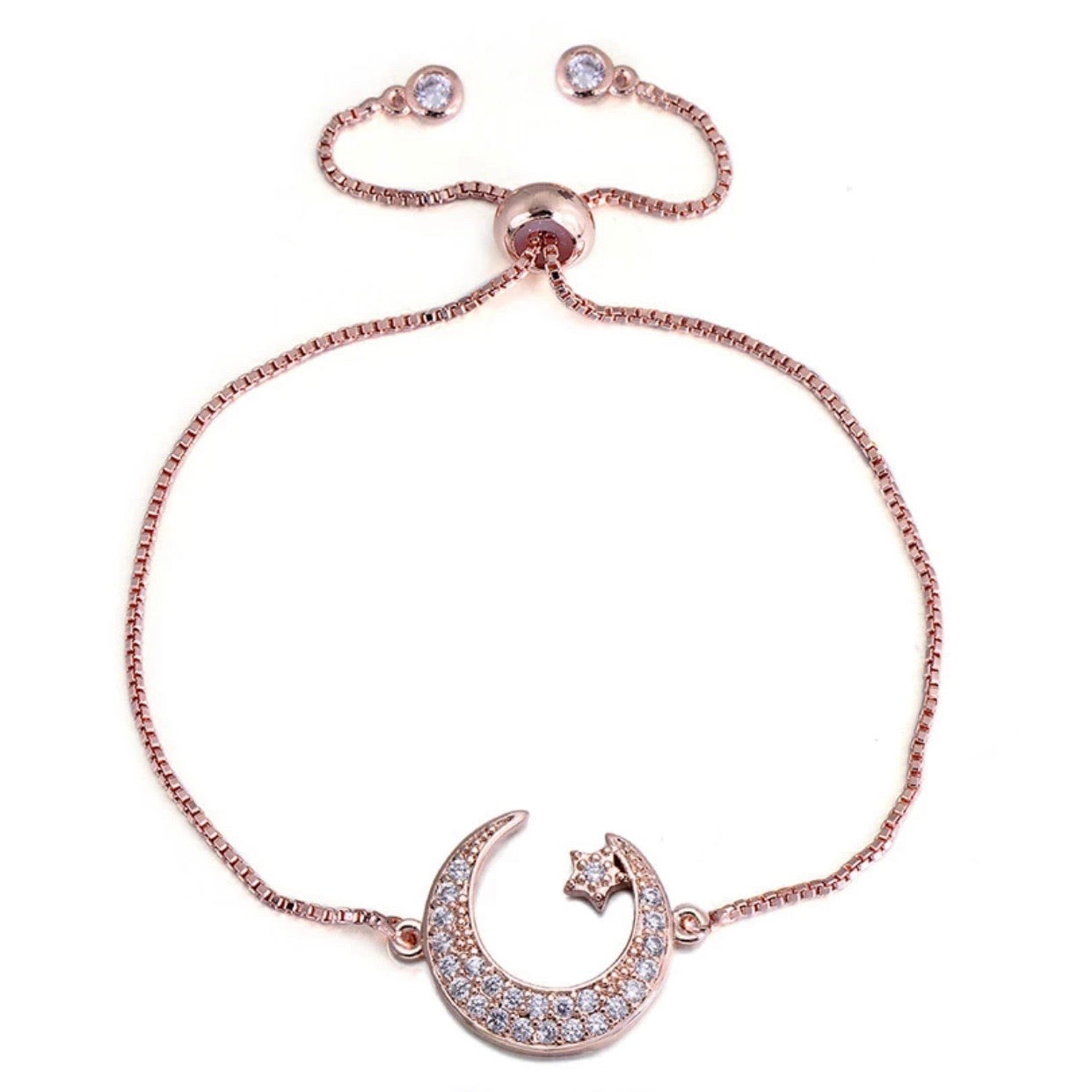 Moon & Stars Adjustable Bracelet in gold finish, featuring a celestial design with moon and star motifs.