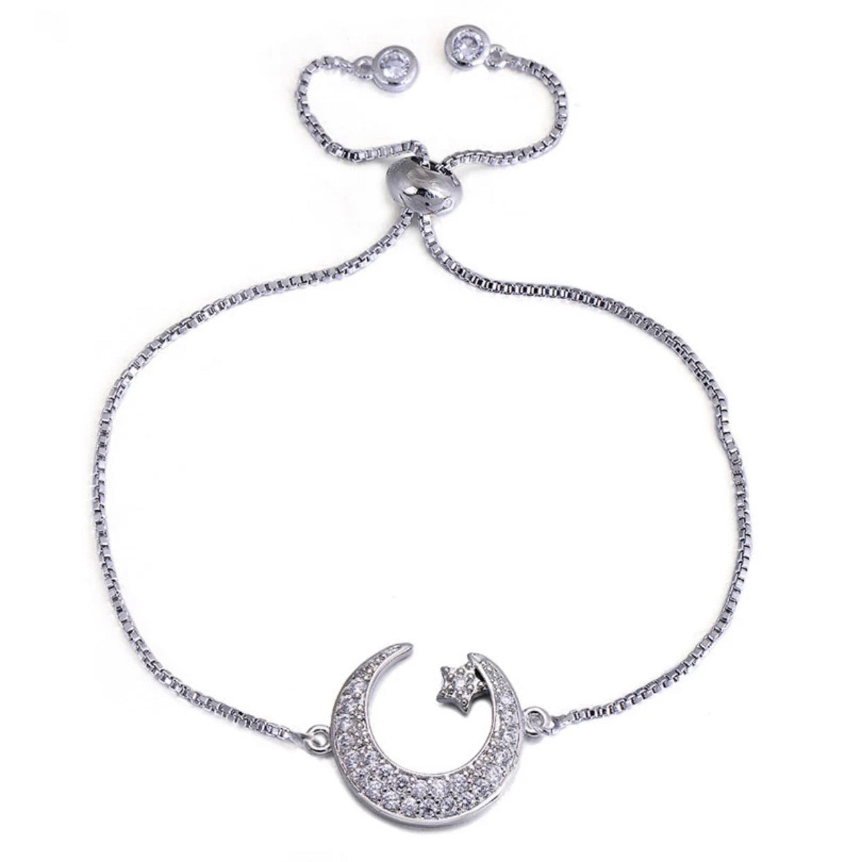 Moon & Stars Adjustable Bracelet in gold finish, featuring a celestial design with moon and star motifs.