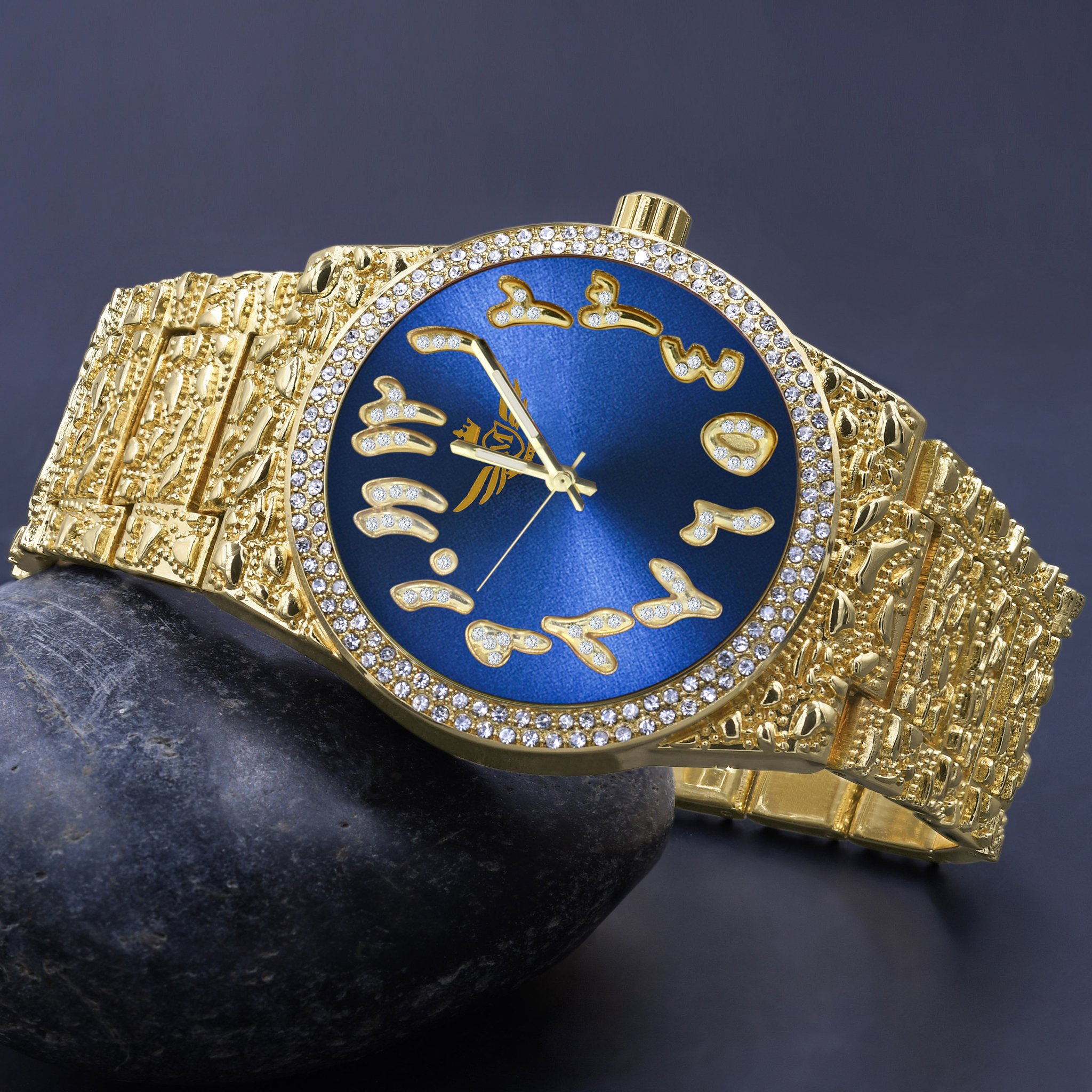 MONASTIC HIP HOP METAL WATCH showcasing a bling metal design with a Japanese mechanism and crystal bezel.