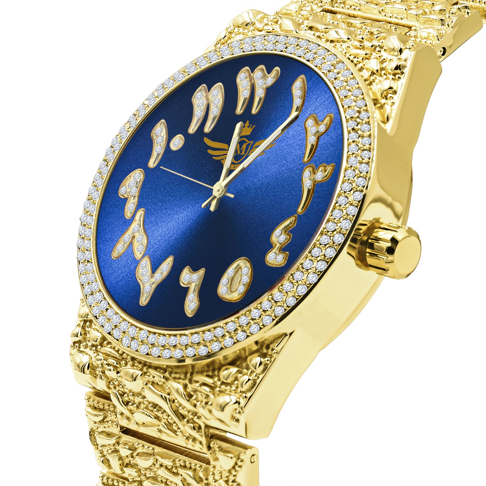 MONASTIC HIP HOP METAL WATCH showcasing a bling metal design with a Japanese mechanism and crystal bezel.