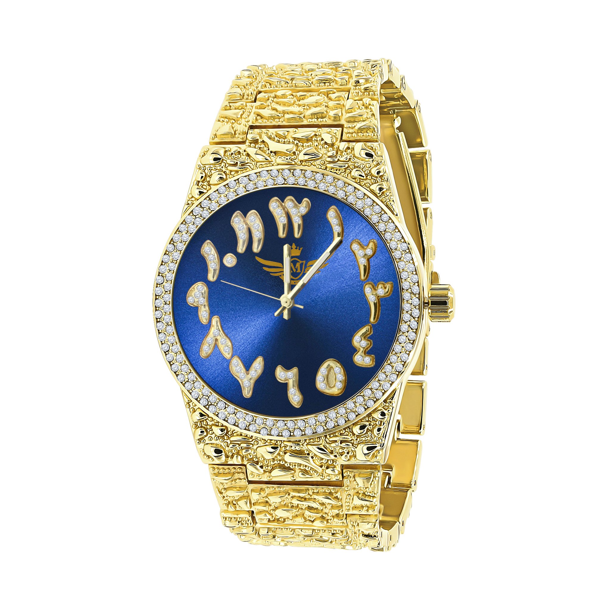 MONASTIC HIP HOP METAL WATCH showcasing a bling metal design with a Japanese mechanism and crystal bezel.