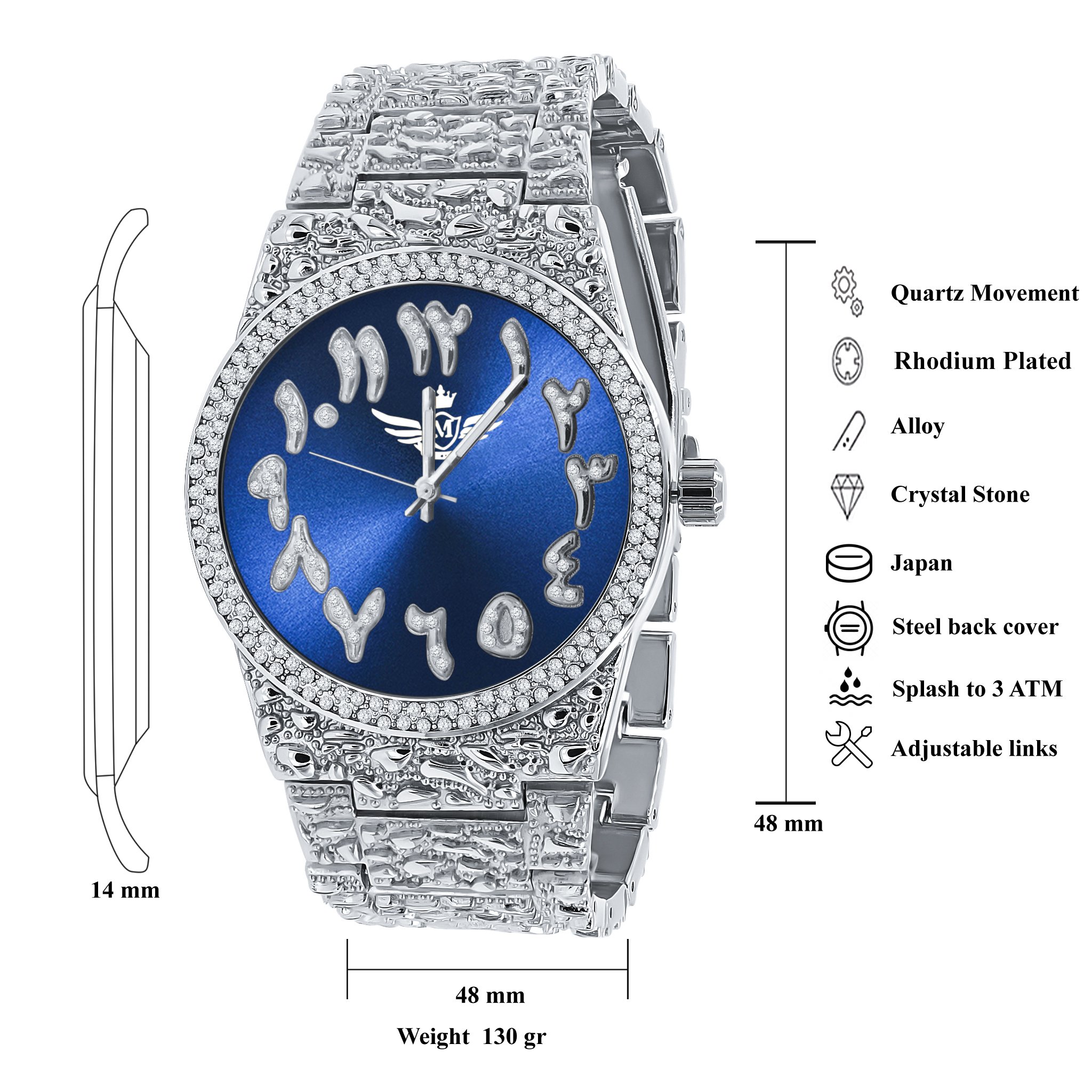 MONASTIC HIP HOP METAL WATCH featuring a bling metal design, Japanese movement, and solid alloy construction.