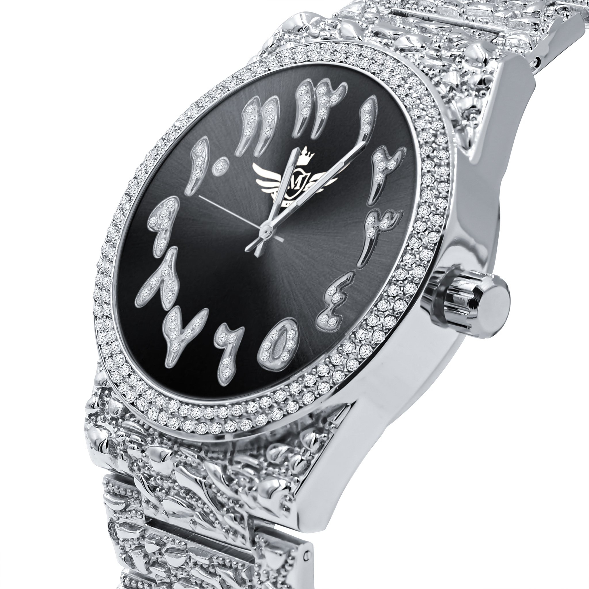 MONASTIC Hip Hop Metal Watch featuring a bling metal design, Japanese movement, and a stylish European crystal bezel.