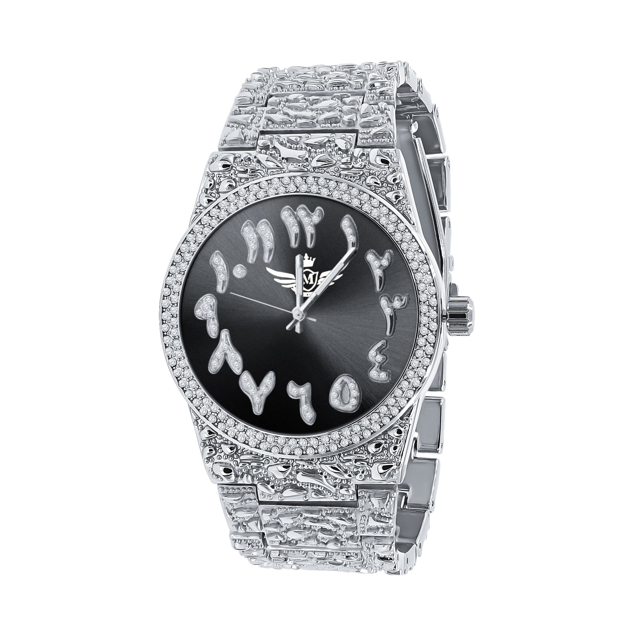 MONASTIC Hip Hop Metal Watch featuring a bling metal design, Japanese movement, and a stylish European crystal bezel.