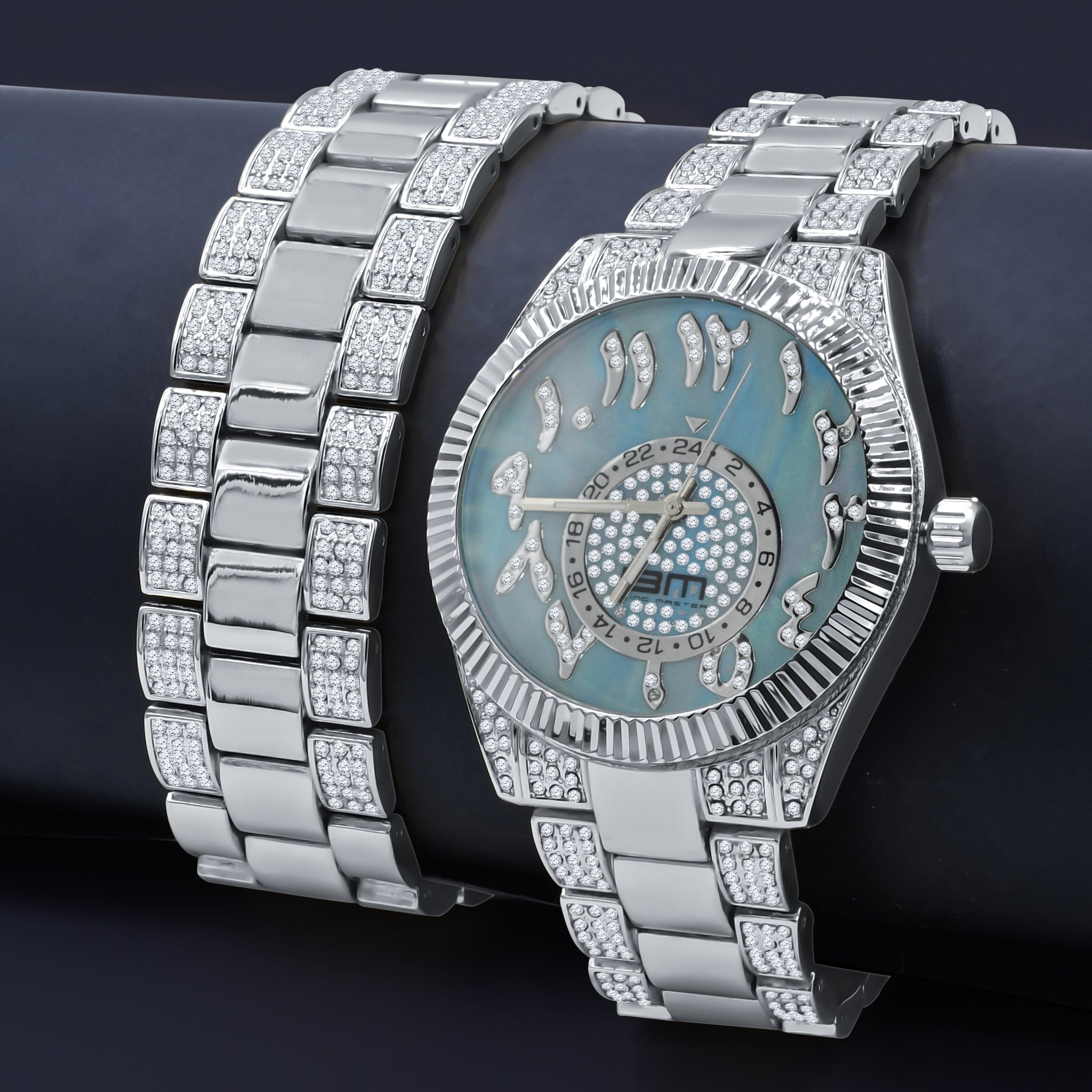 MOONBEAM Watch Set featuring a dazzling design with CZ stones and a refulgent dial, perfect for stylish men.