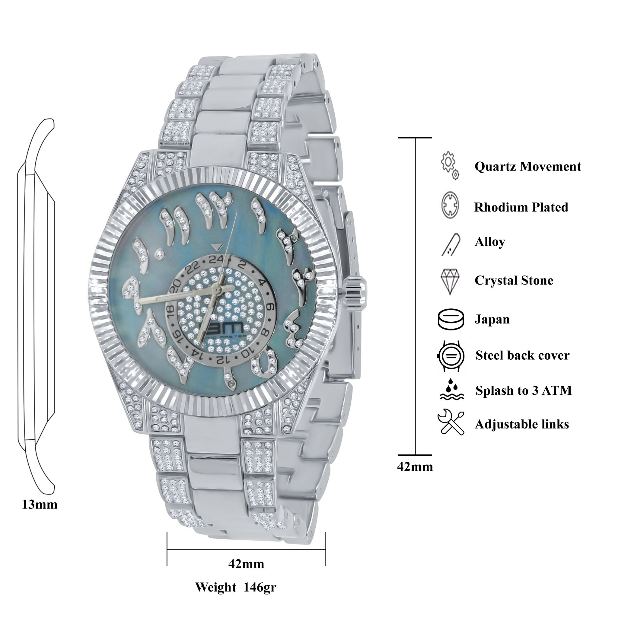 MOONBEAM Watch Set featuring a dazzling design with CZ stones and a refulgent dial, perfect for stylish men.