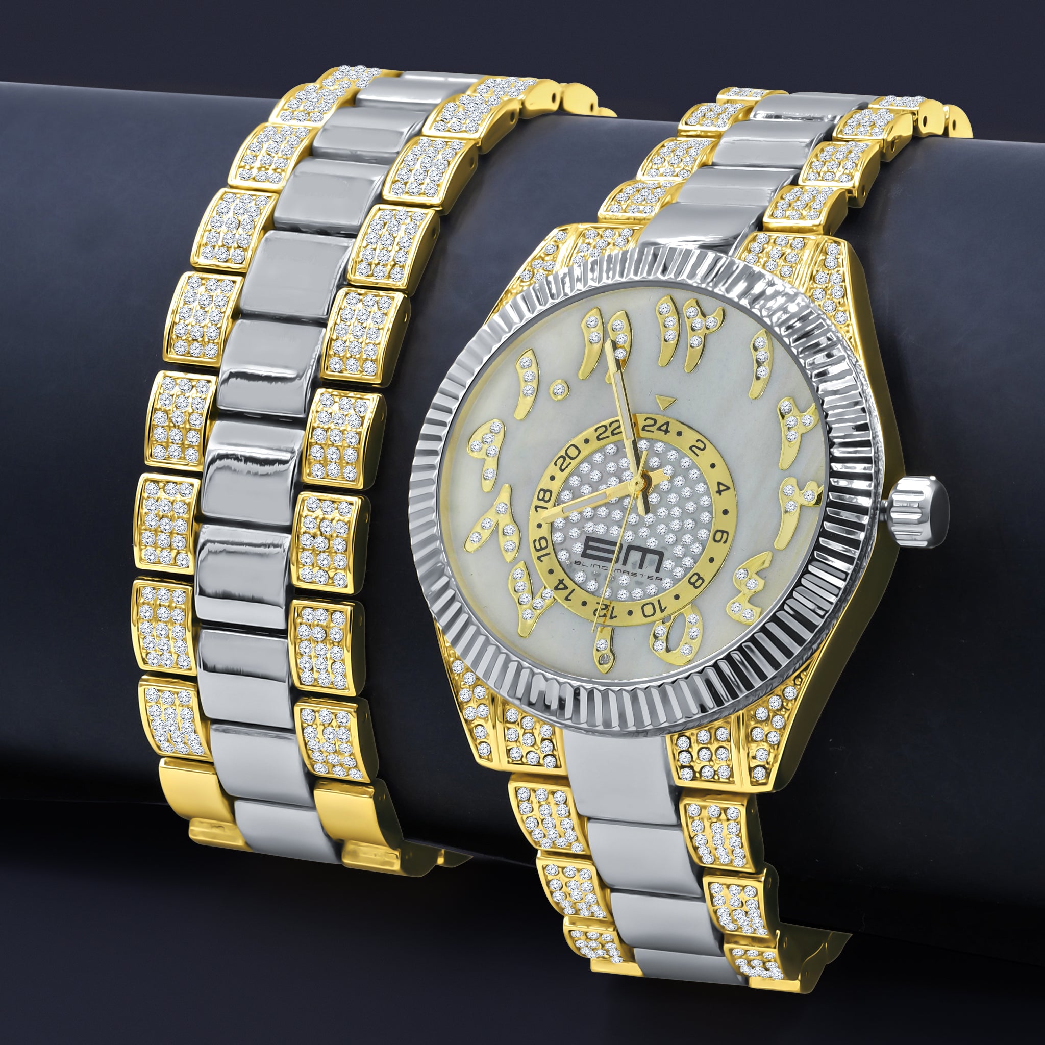 MOONBEAM Watch Set featuring a dazzling design with a CZ-stoned bracelet and a refulgent dial, perfect for modern men.