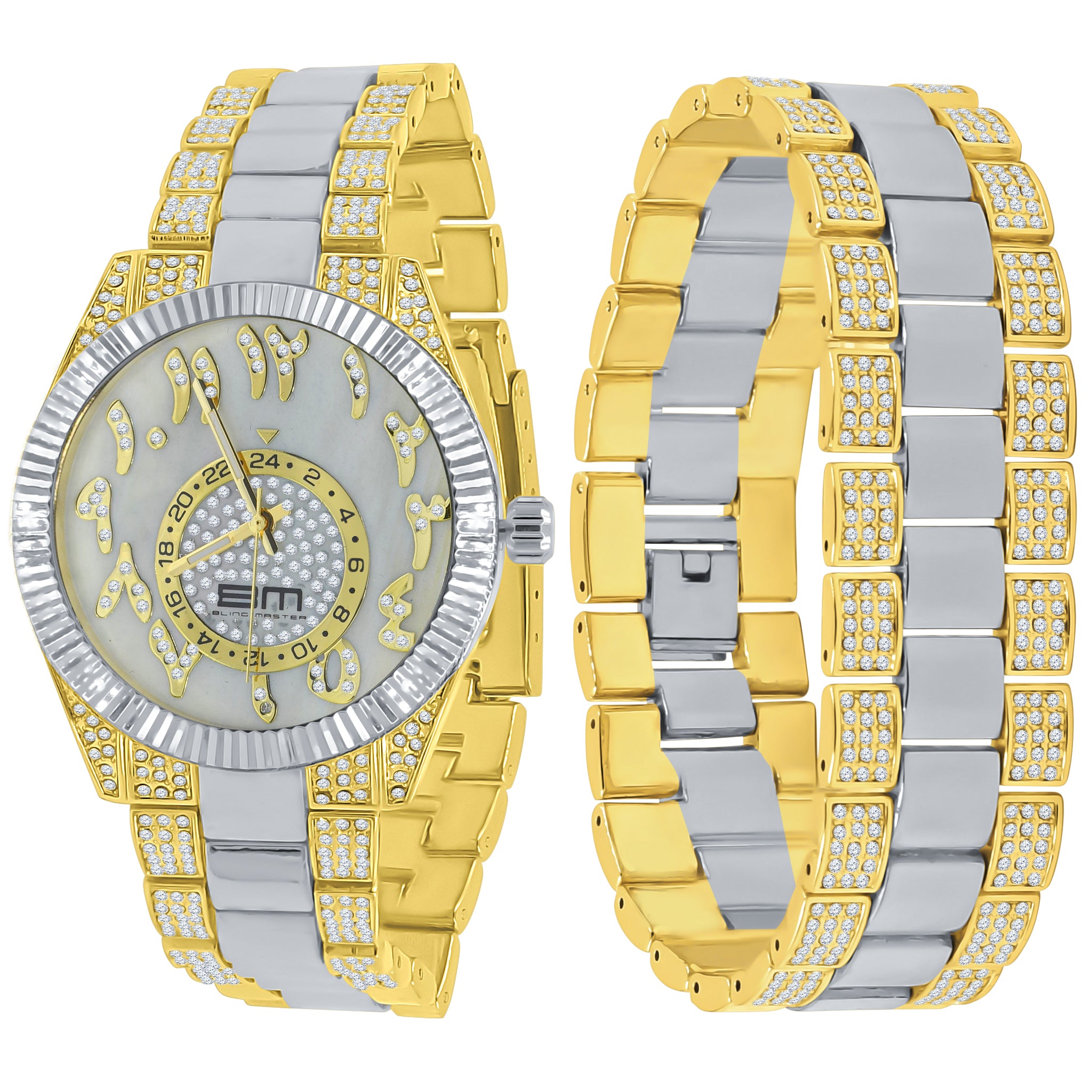 MOONBEAM Watch Set featuring a dazzling design with a CZ-stoned bracelet and a refulgent dial, perfect for modern men.