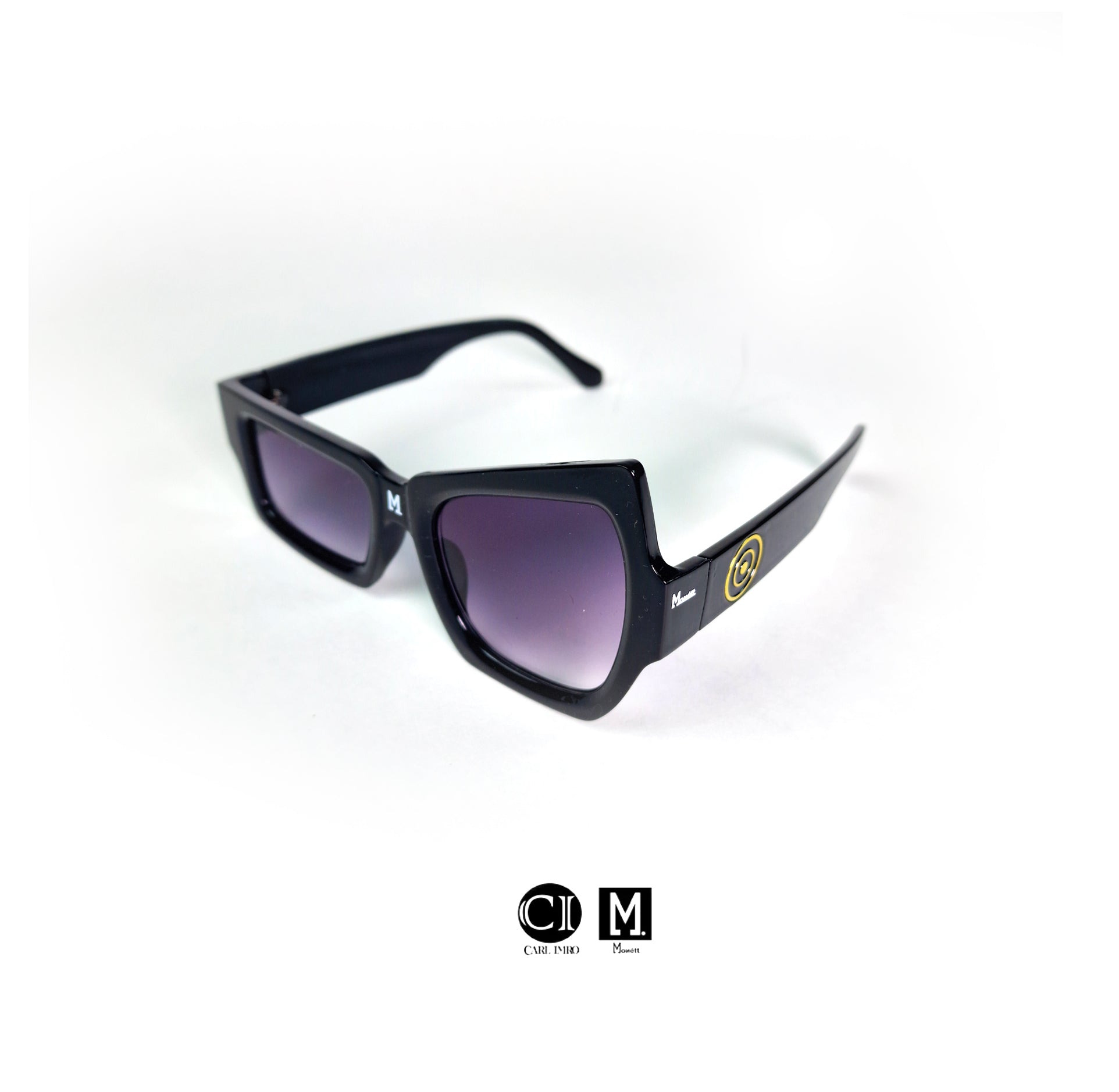 Black rectangular sunglasses with logo.