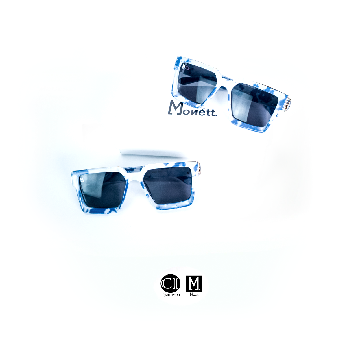 Monett Manifesto MarBlu sunglasses featuring a stylish square frame, lightweight plastic lenses, and a signature box.